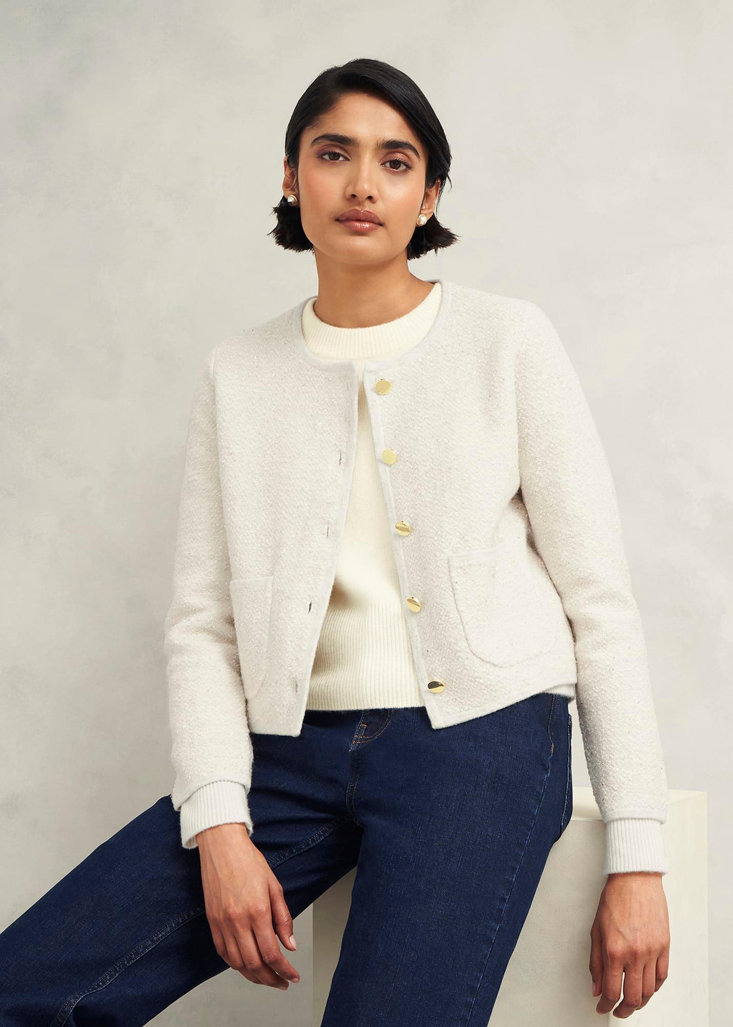 Zayla Sparkle Knitted Jacket, Ivory, hi-res
