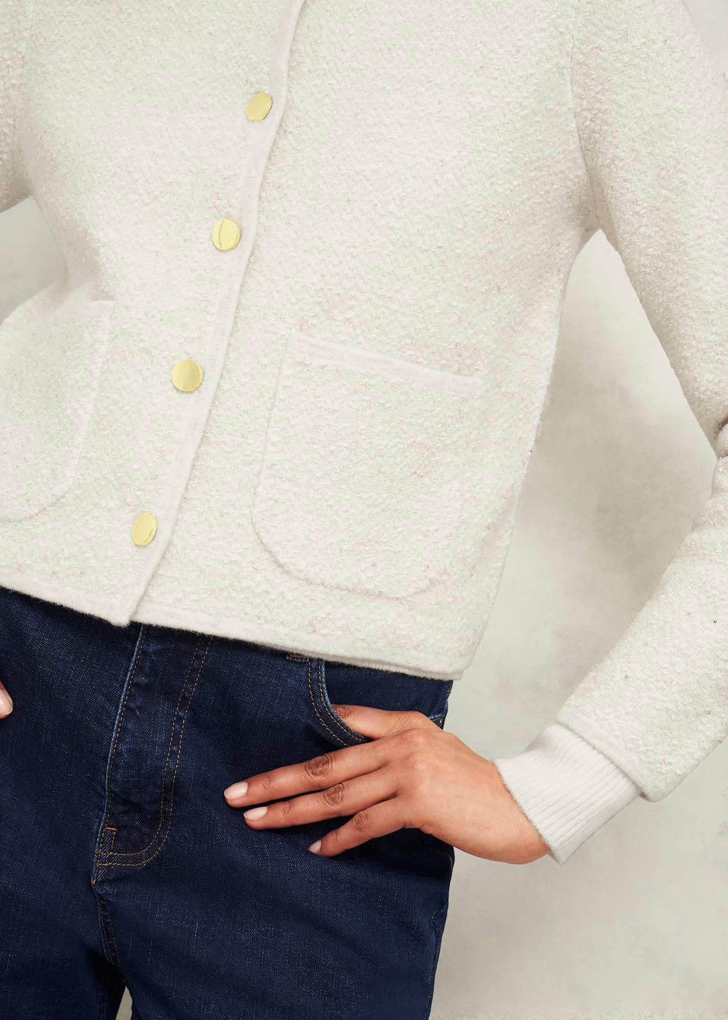 Zayla Sparkle Knitted Jacket, Ivory, hi-res
