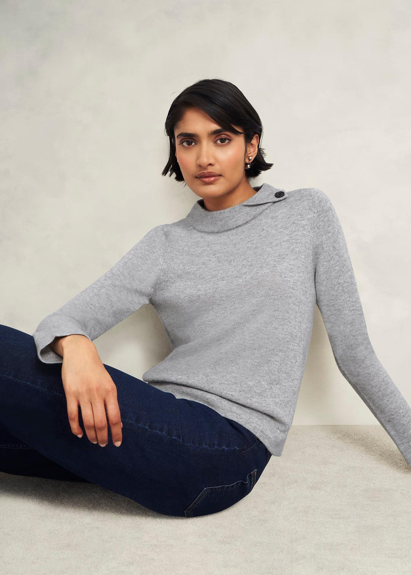 Talia Wool Cashmere Sweater, Grey Marl, hi-res
