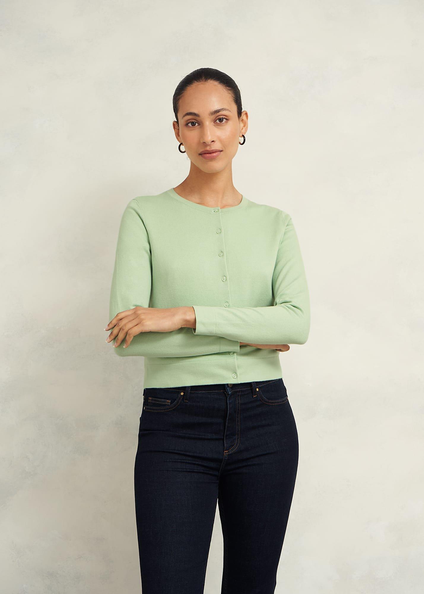 Michelle Cotton Cardigan, Soft Sage Green, hi-res