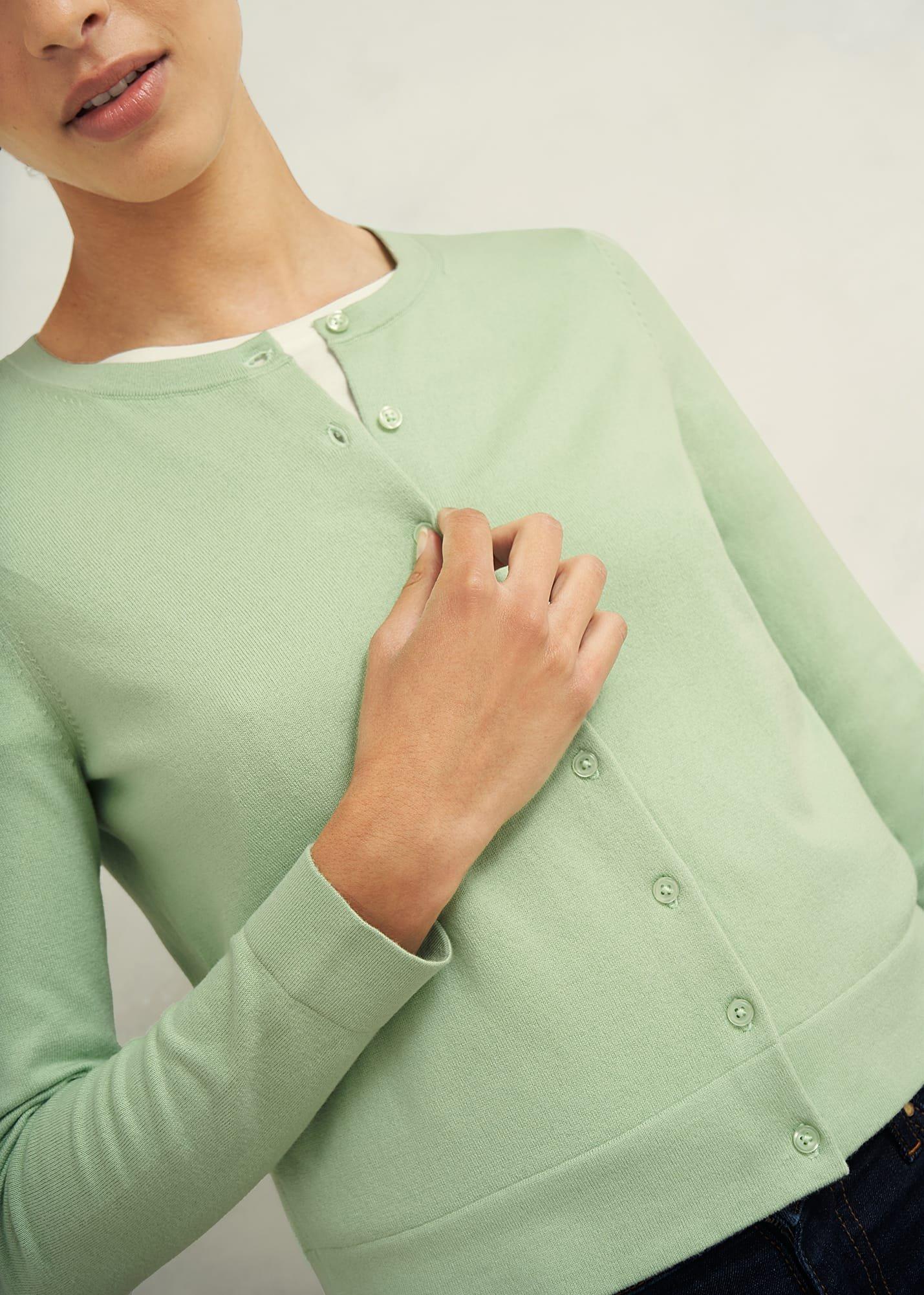 Michelle Cotton Cardigan, Soft Sage Green, hi-res