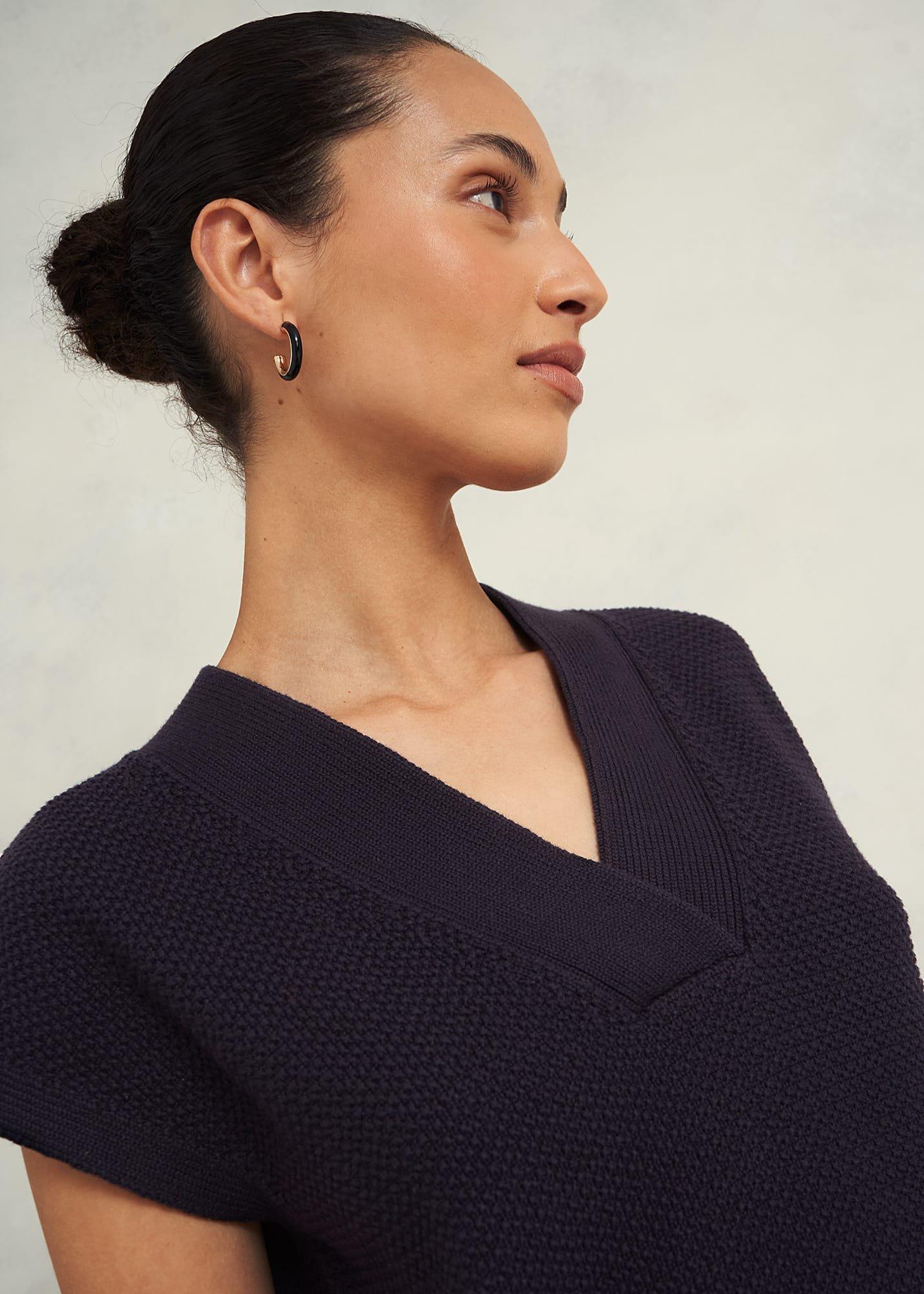 Ariel Cotton Knitted Top, Hobbs Navy, hi-res