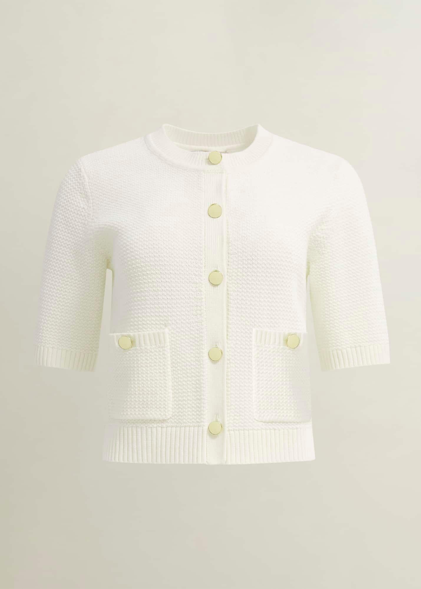 Emily Cotton Cardigan, Warm Ivory, hi-res