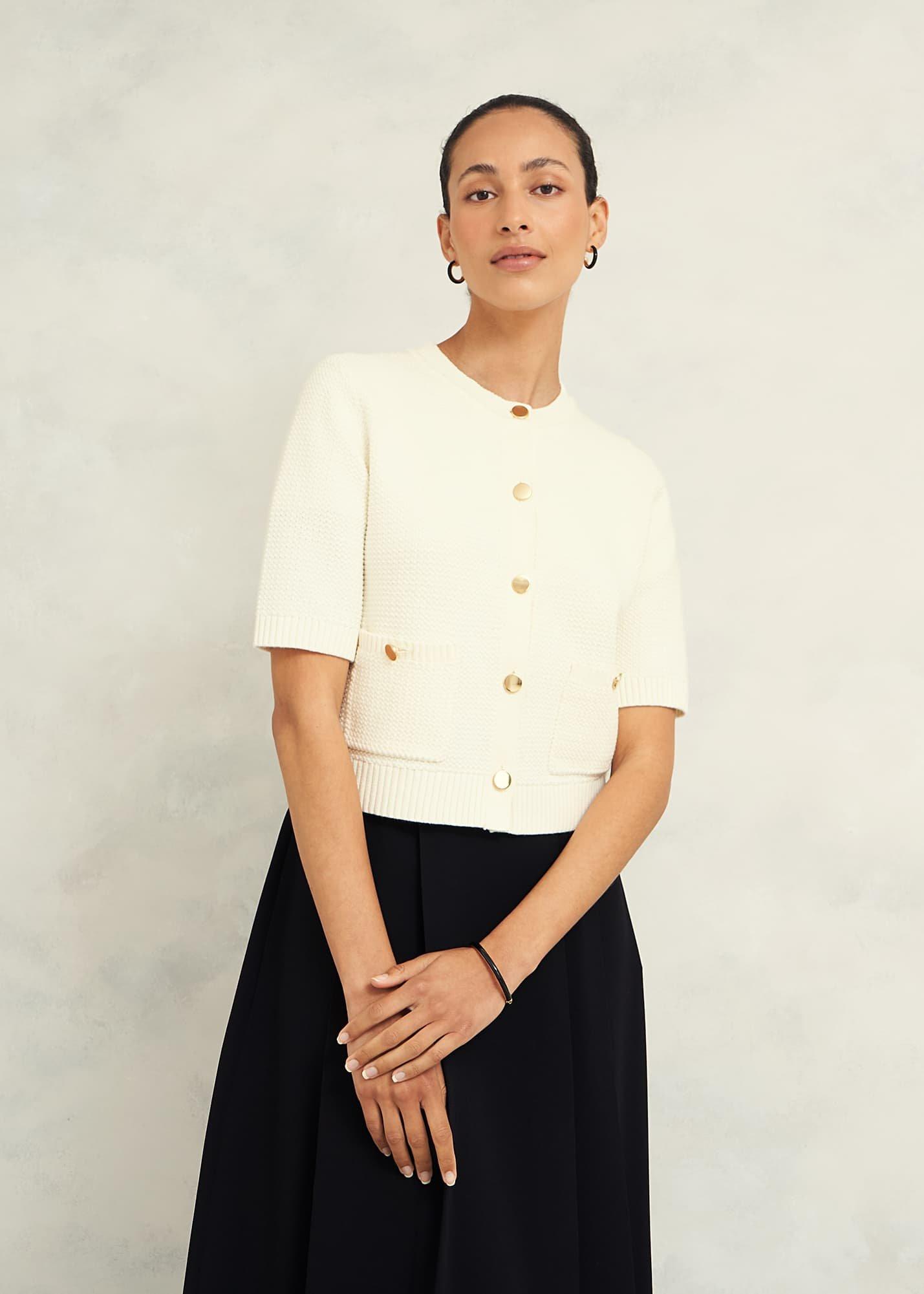 Emily Cotton Cardigan, Warm Ivory, hi-res