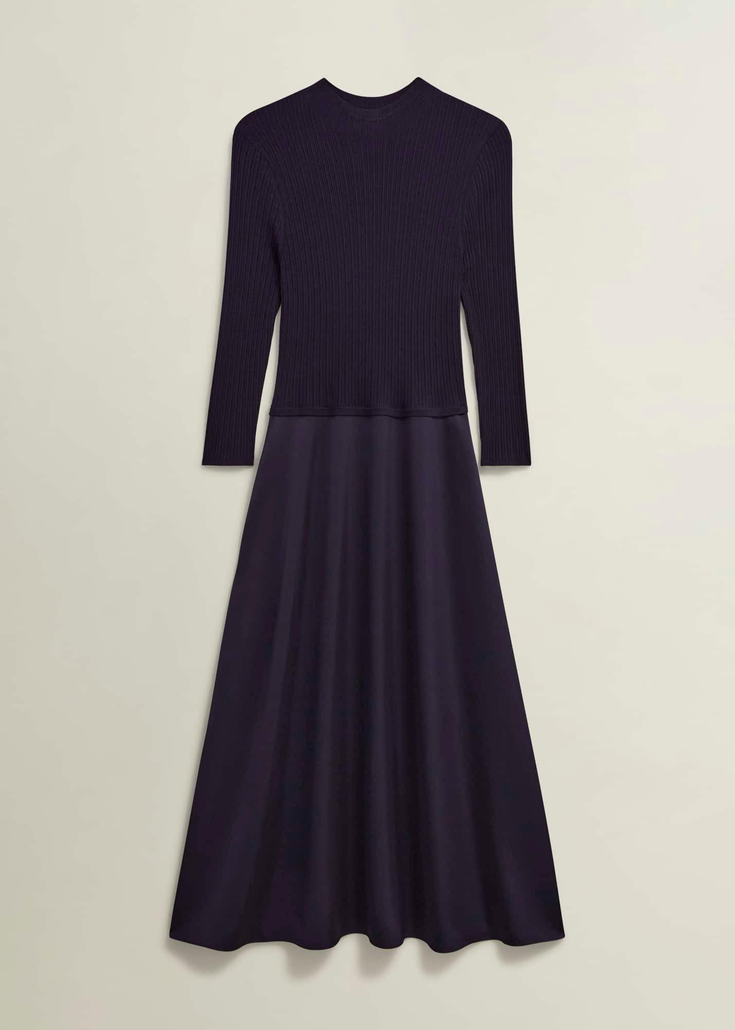 Trina Satin Knitted Dresses, Hobbs Navy, hi-res