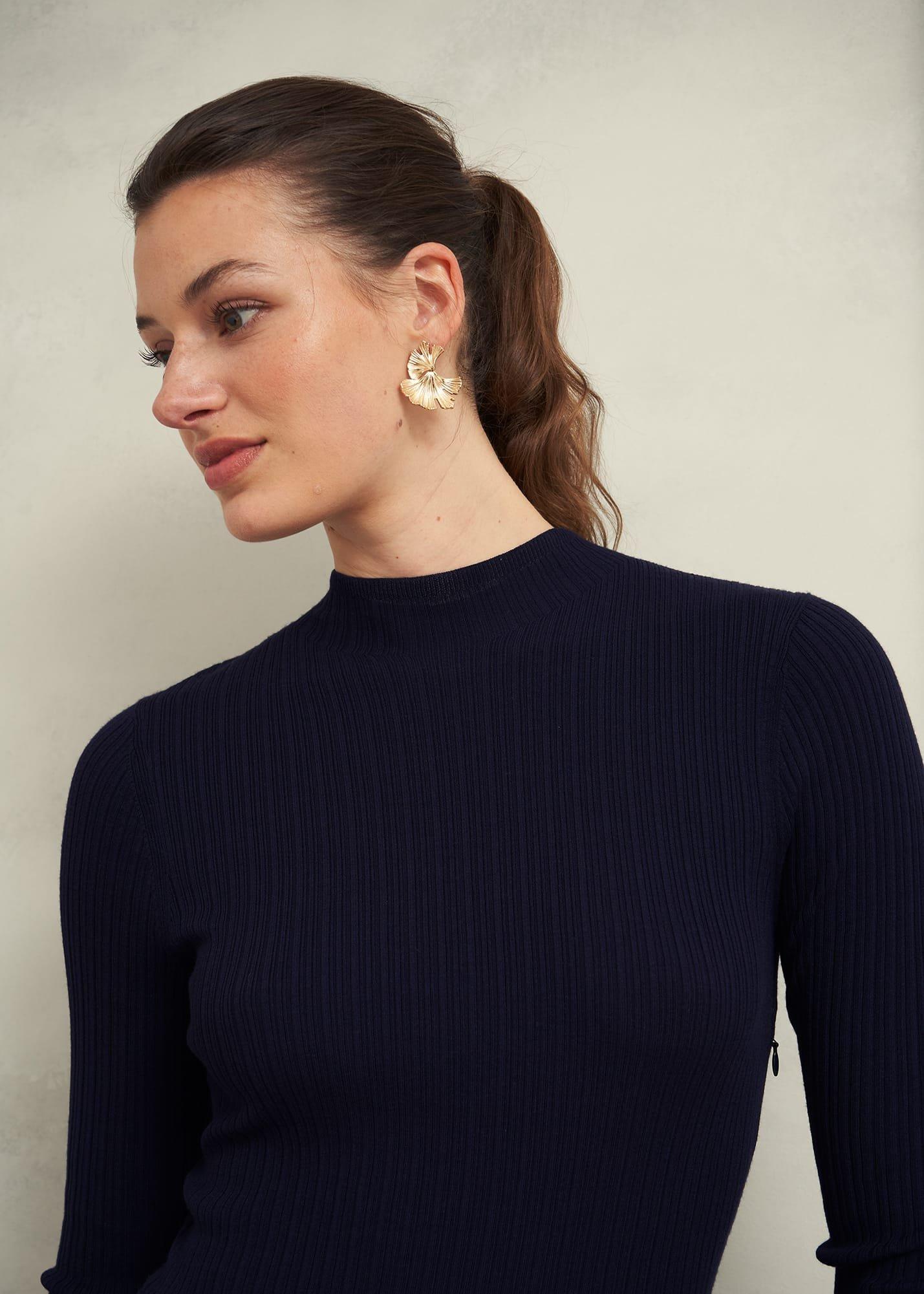 Trina Satin Knitted Dresses, Hobbs Navy, hi-res