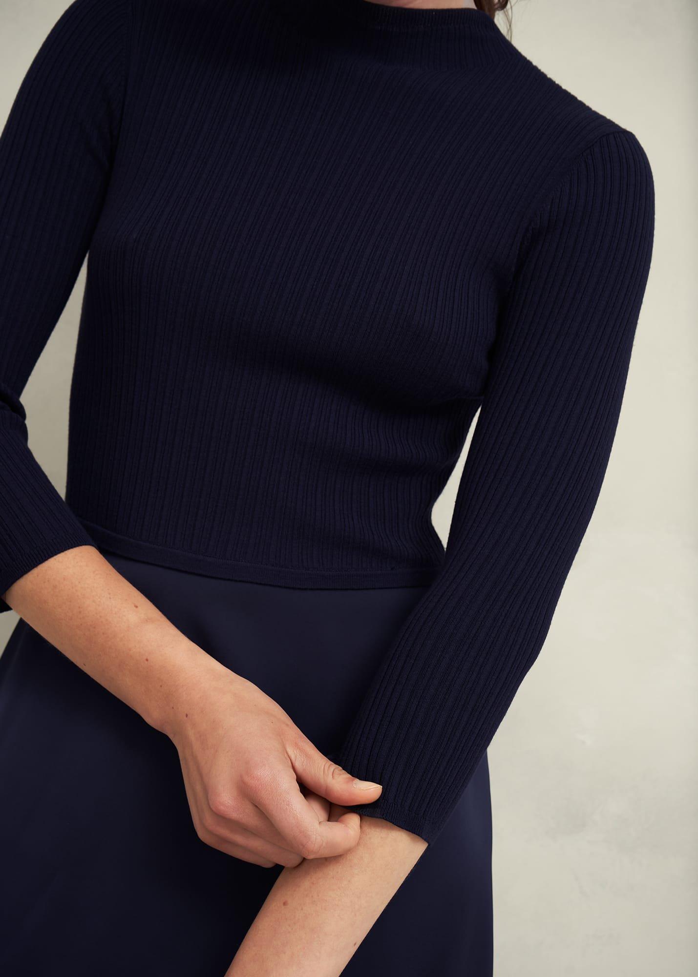 Trina Satin Knitted Dresses, Hobbs Navy, hi-res