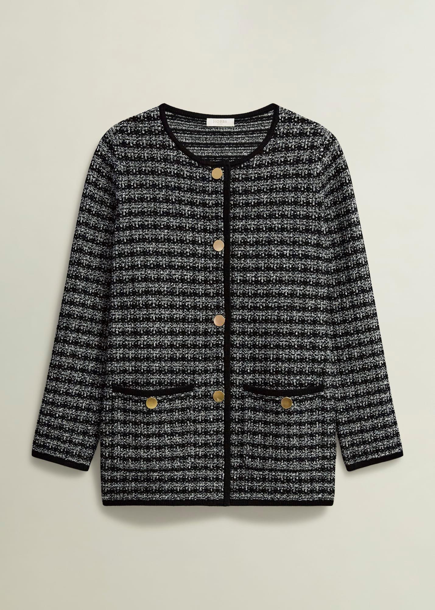 Dita Knitted Coatigan, Black Ivory, hi-res