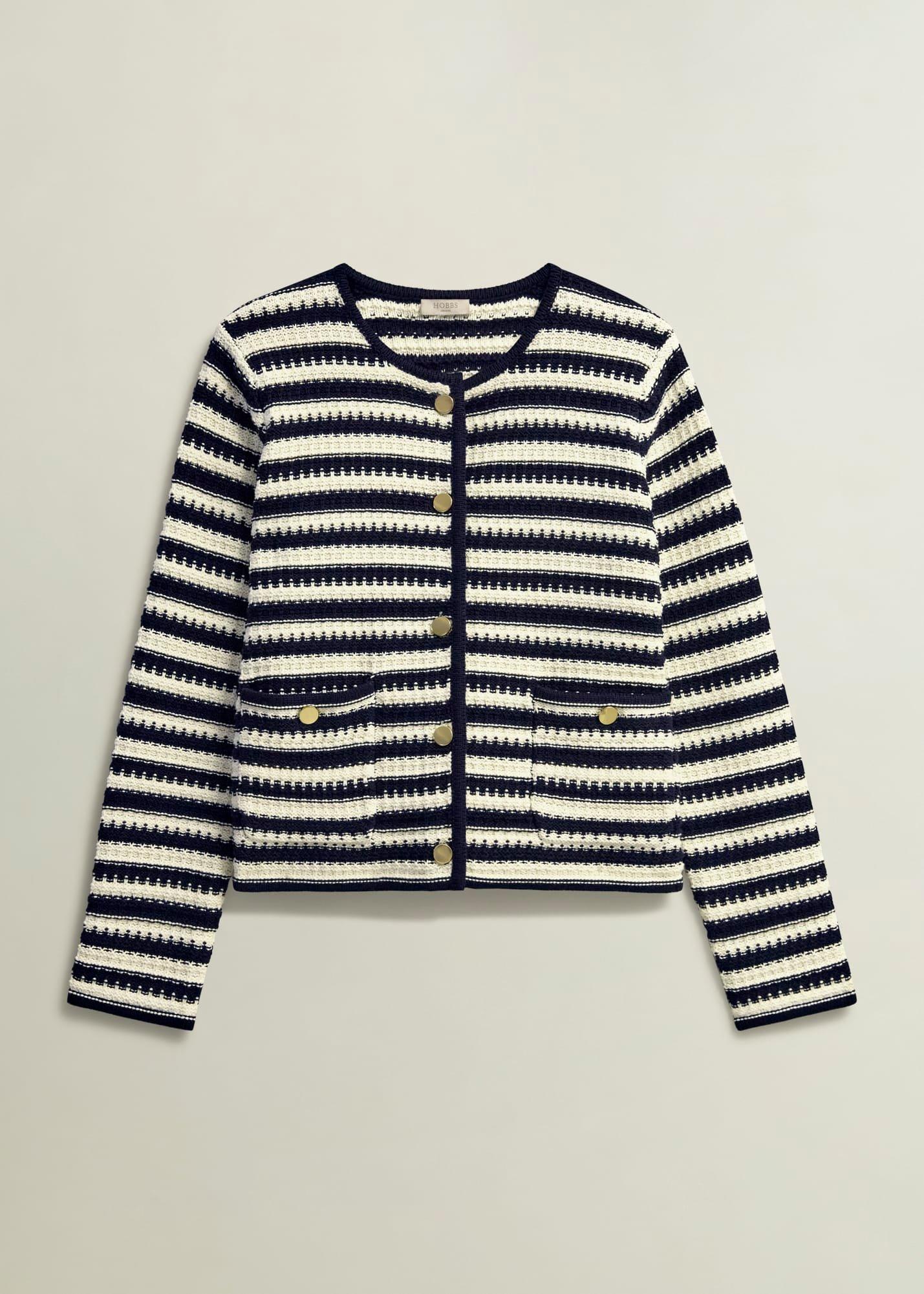 Milly Cotton Knitted Jacket, Navy Warm Ivory, hi-res
