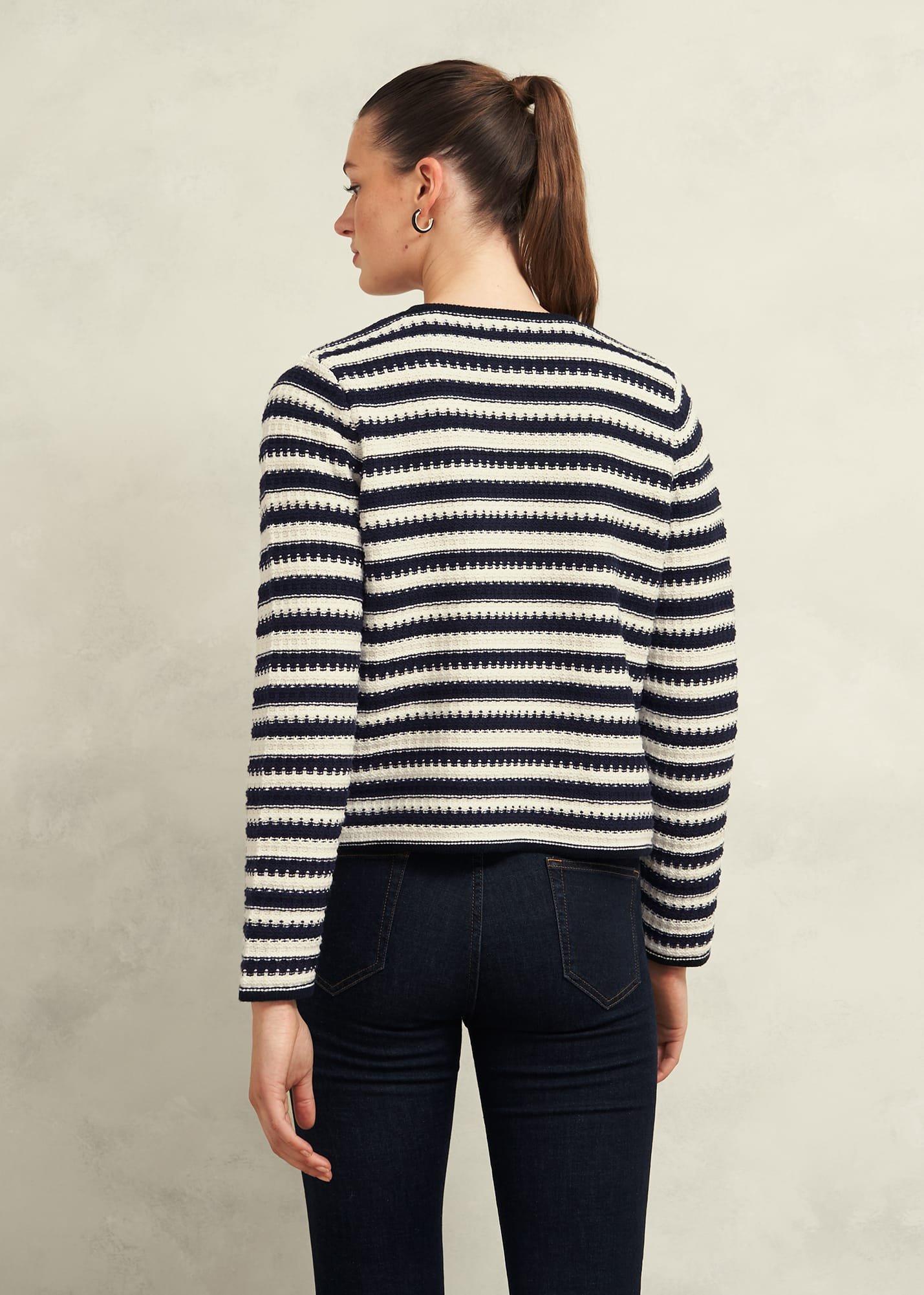 Milly Cotton Knitted Jacket, Navy Warm Ivory, hi-res