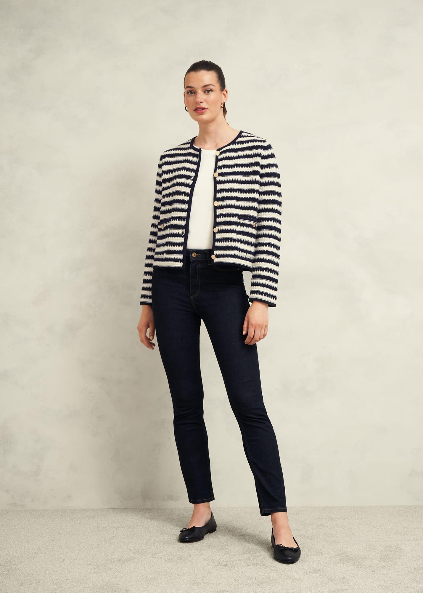 Milly Cotton Knitted Jacket, Navy Warm Ivory, hi-res