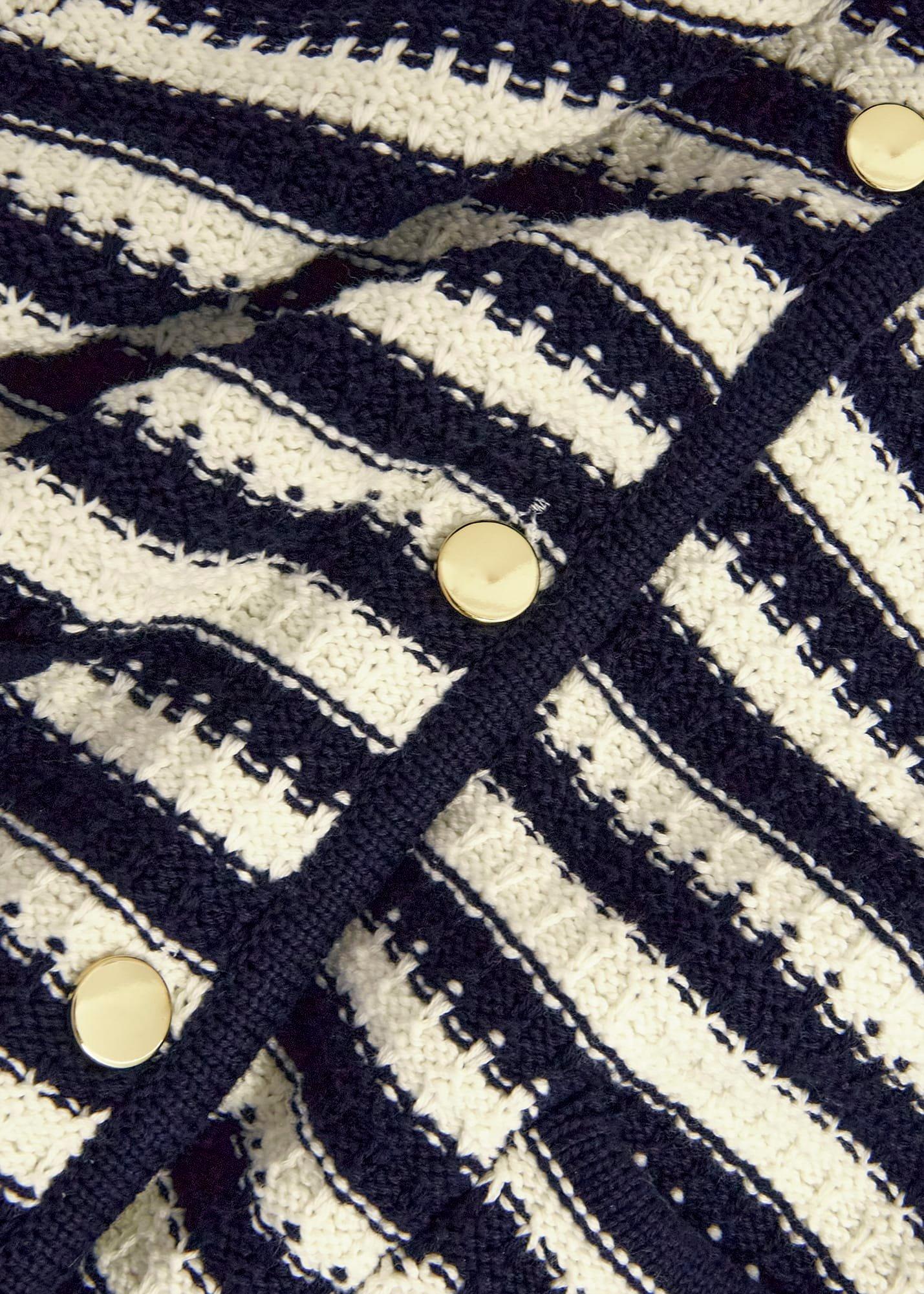 Milly Cotton Knitted Jacket, Navy Warm Ivory, hi-res