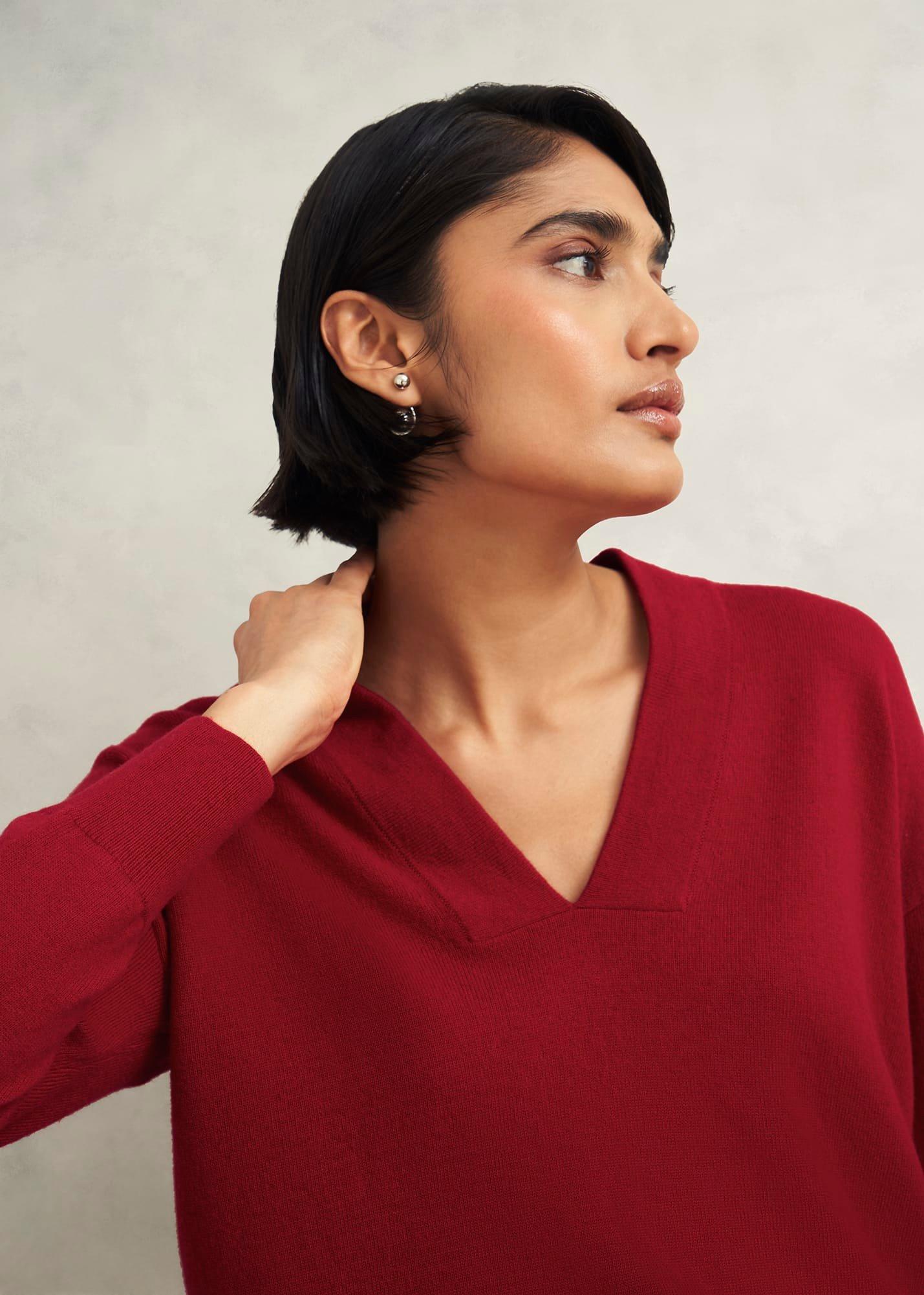 Lettie V Neck Jumper With Cashmere, Pomegranate Red, hi-res
