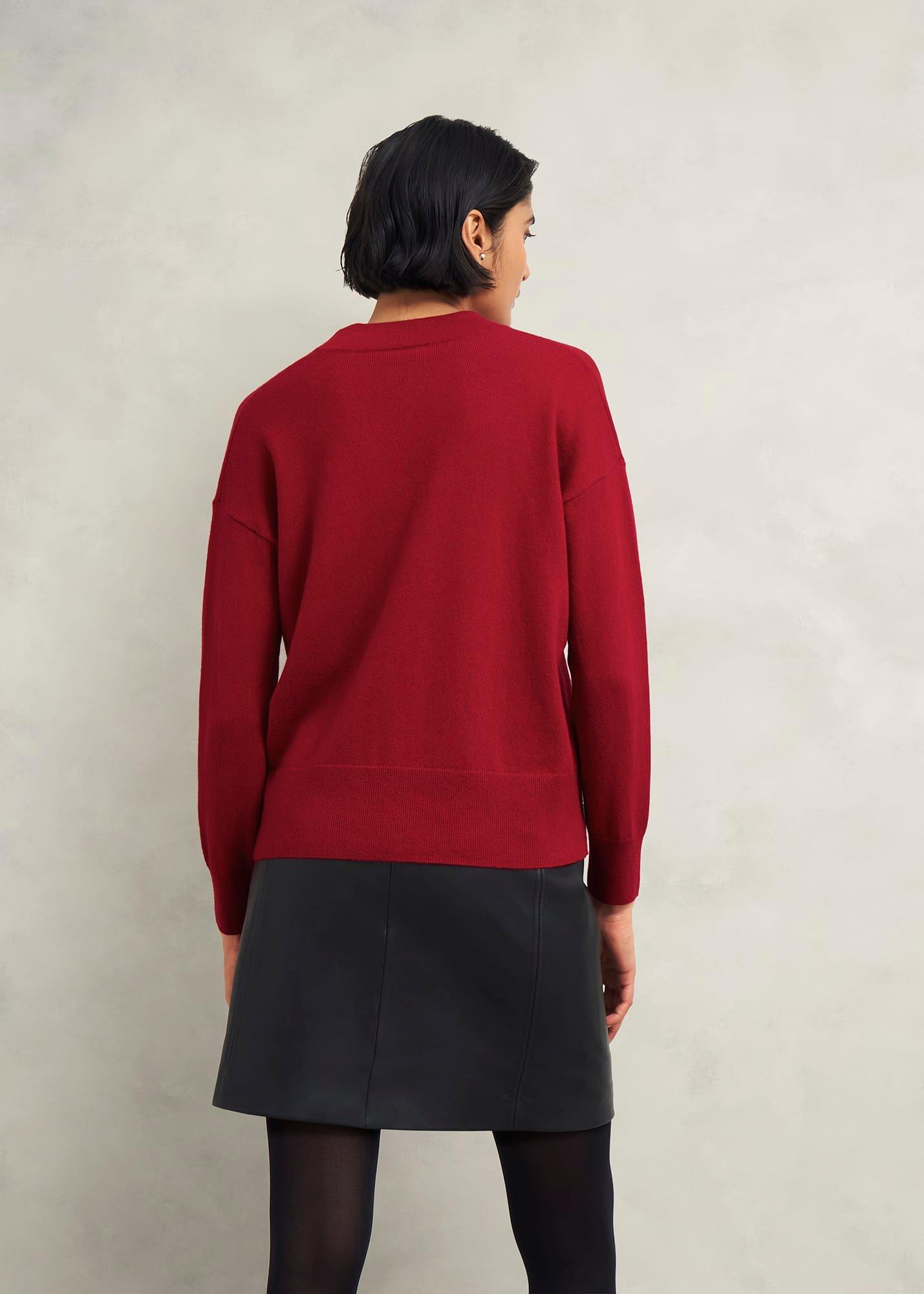 Lettie V Neck Jumper With Cashmere, Pomegranate Red, hi-res