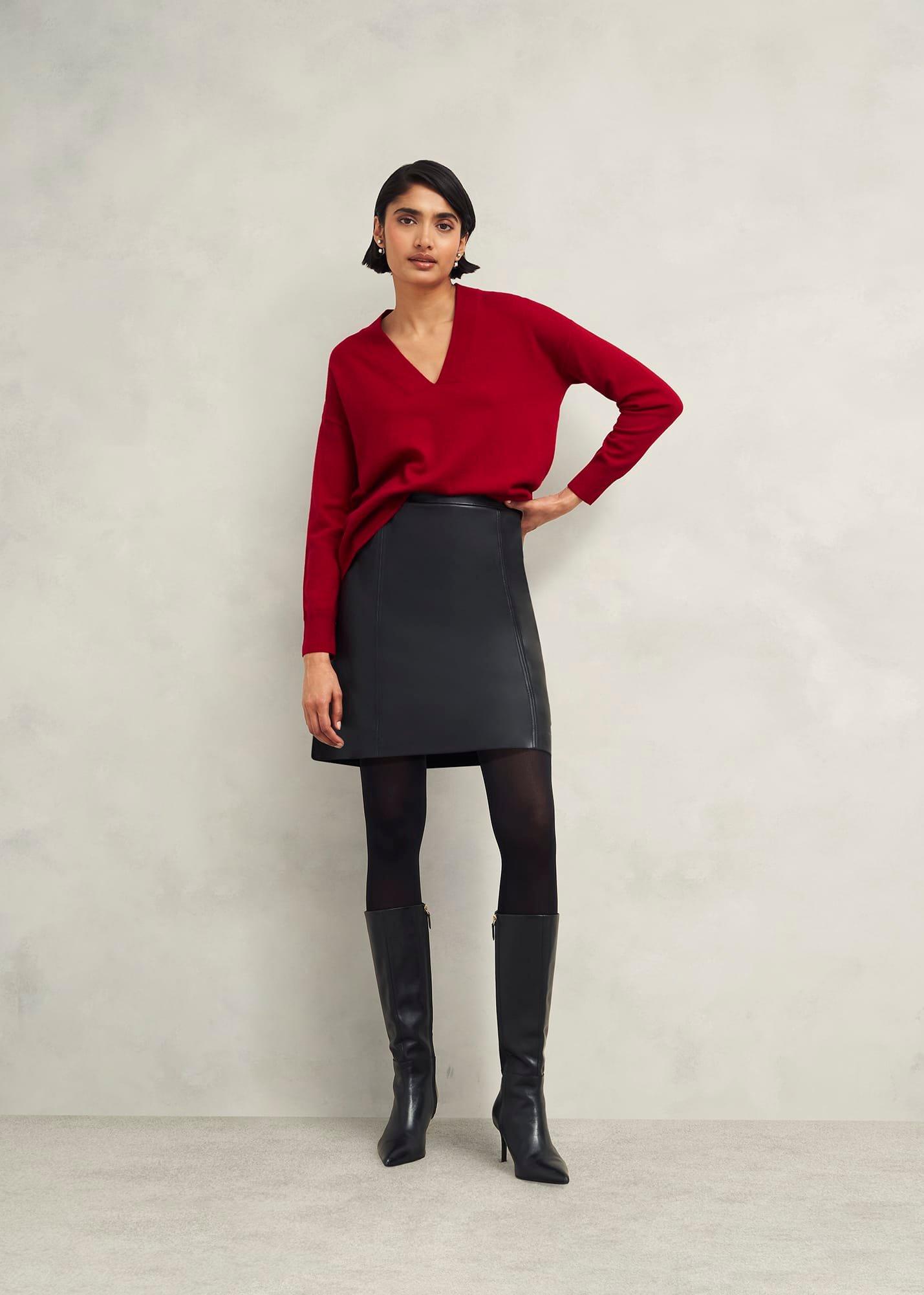 Lettie V Neck Jumper With Cashmere, Pomegranate Red, hi-res