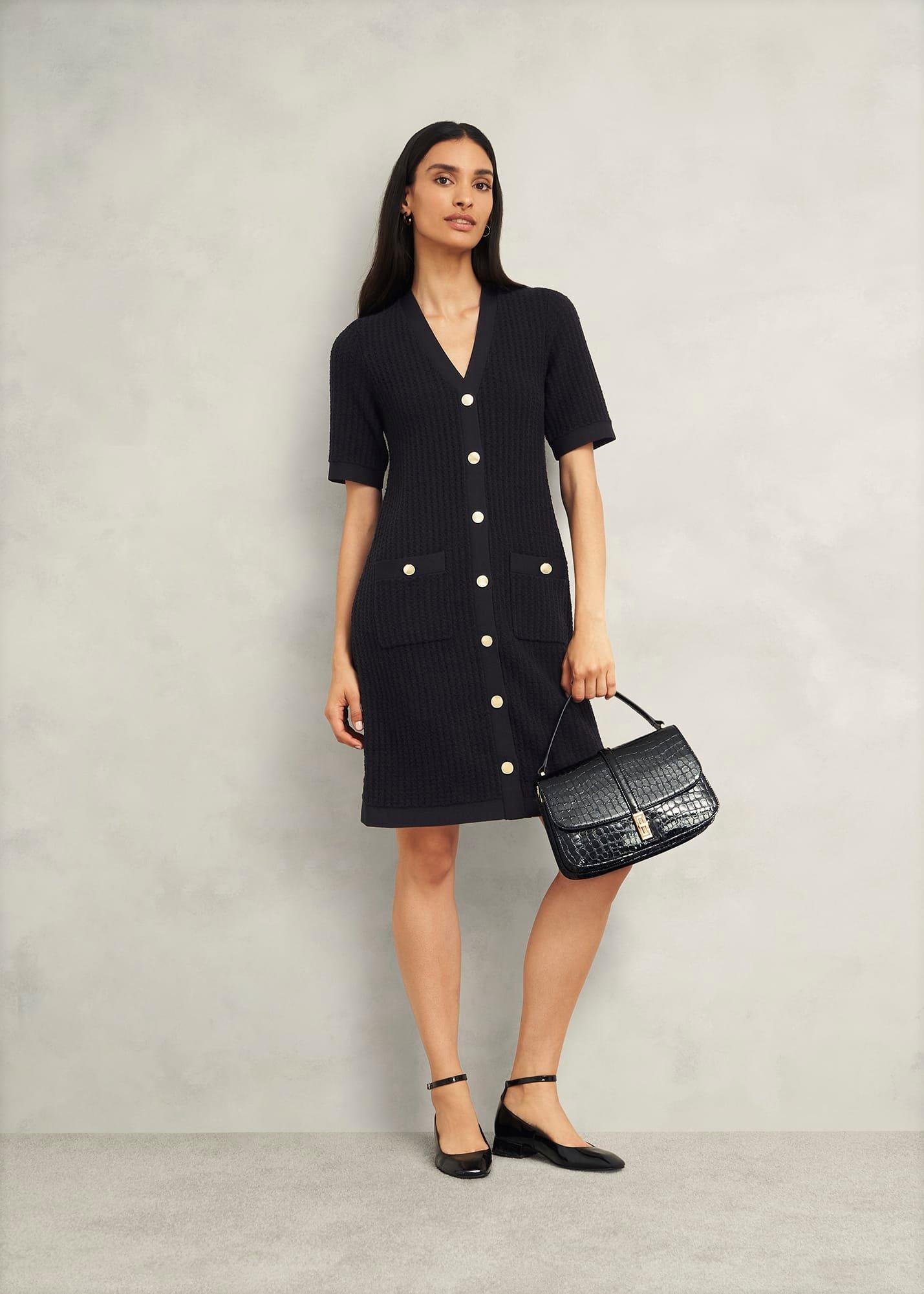 Tatton Cotton Blend Knitted Dress, Black, hi-res