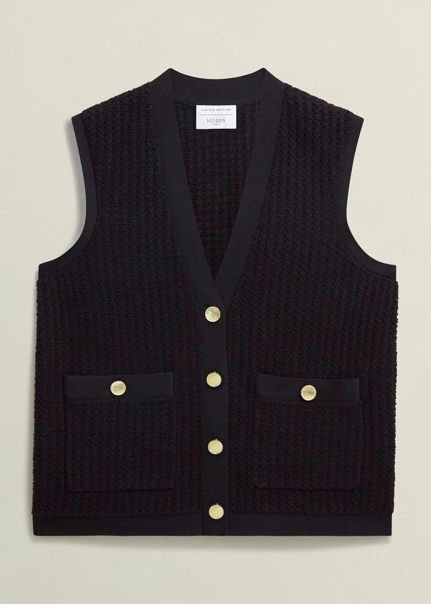 Tatton Cotton Blend Knitted Vest, Black, hi-res