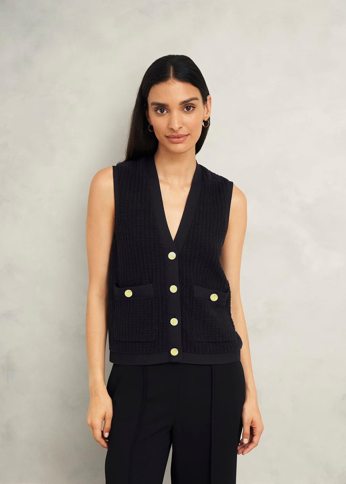 Tatton Cotton Blend Knitted Vest, Black, hi-res