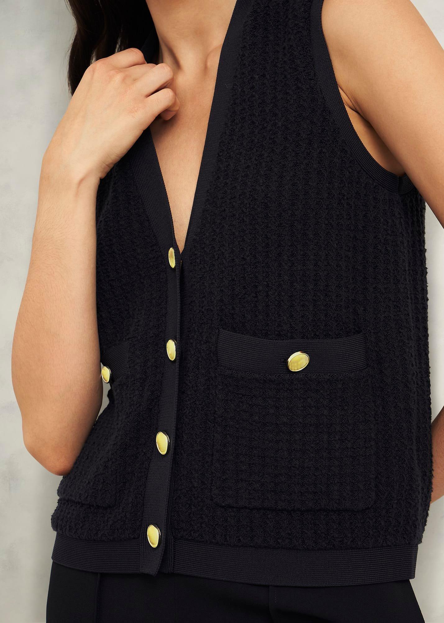 Tatton Cotton Blend Knitted Vest, Black, hi-res