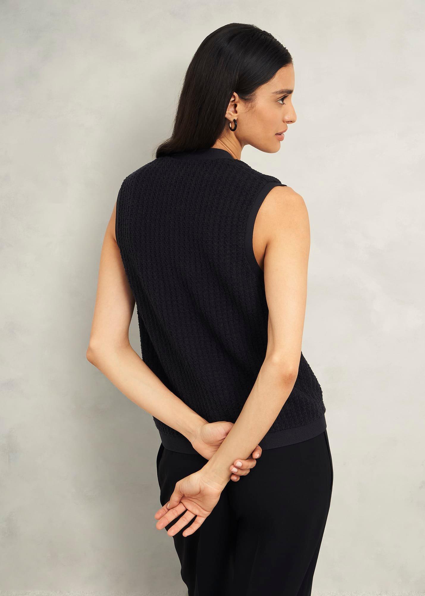Tatton Cotton Blend Knitted Vest, Black, hi-res