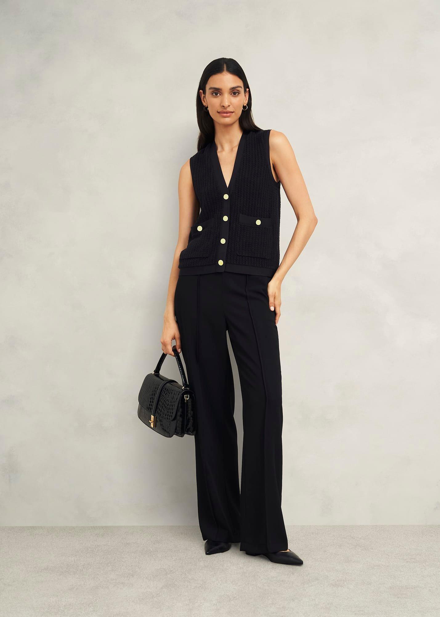 Tatton Cotton Blend Knitted Vest, Black, hi-res