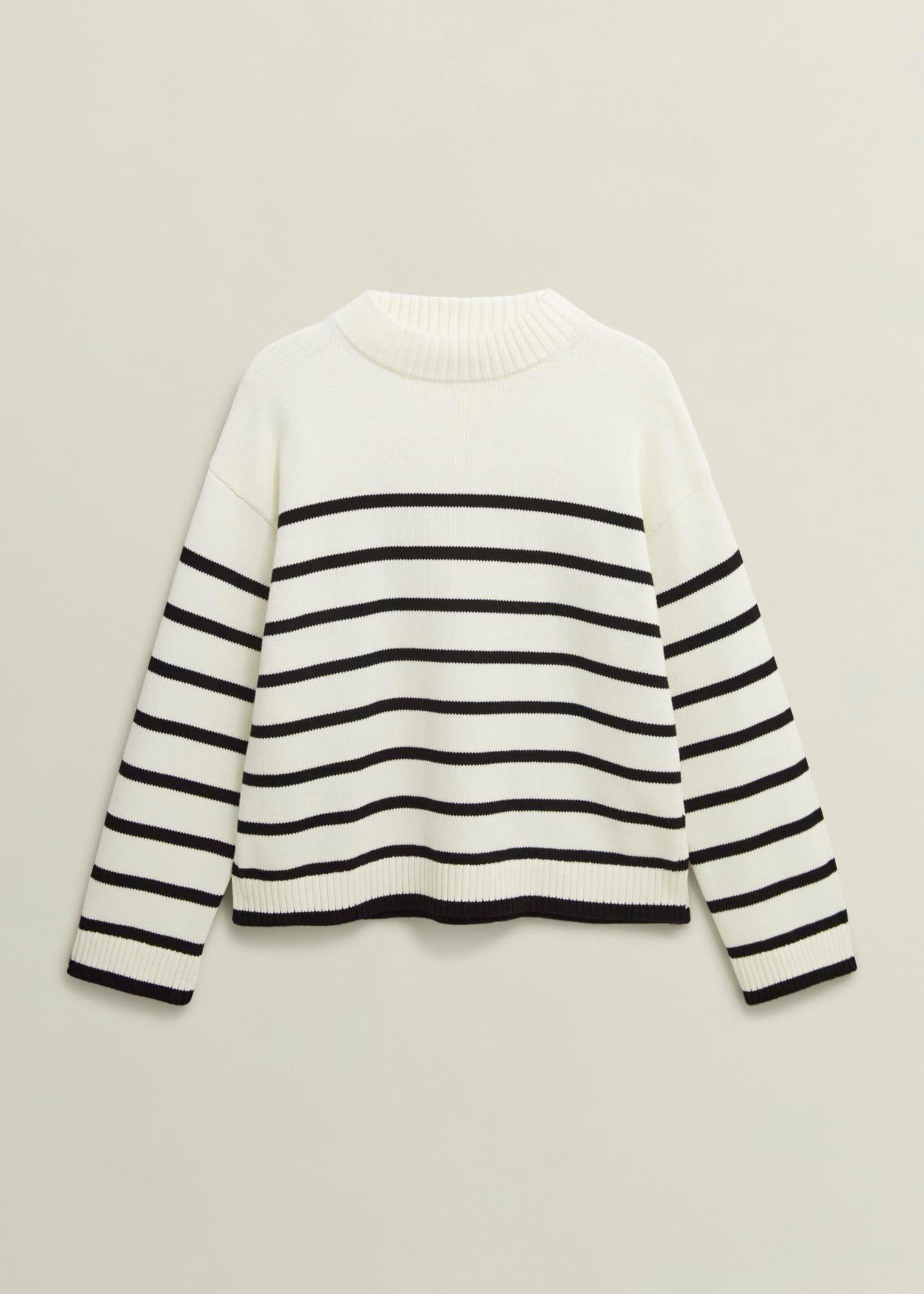 Eastnor Cotton Stripe Jumper, Ivory Black, hi-res
