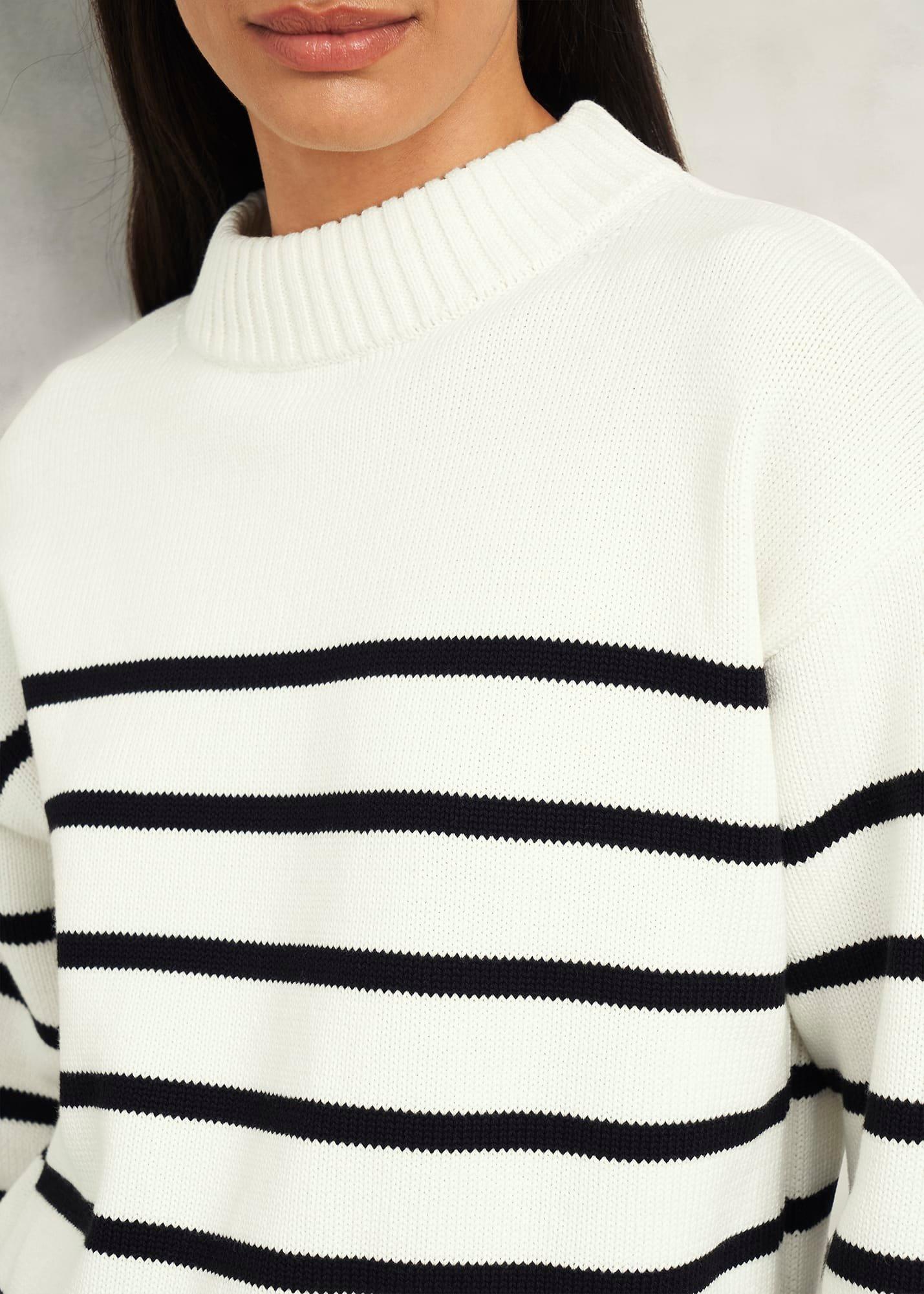 Eastnor Cotton Stripe Jumper, Ivory Black, hi-res