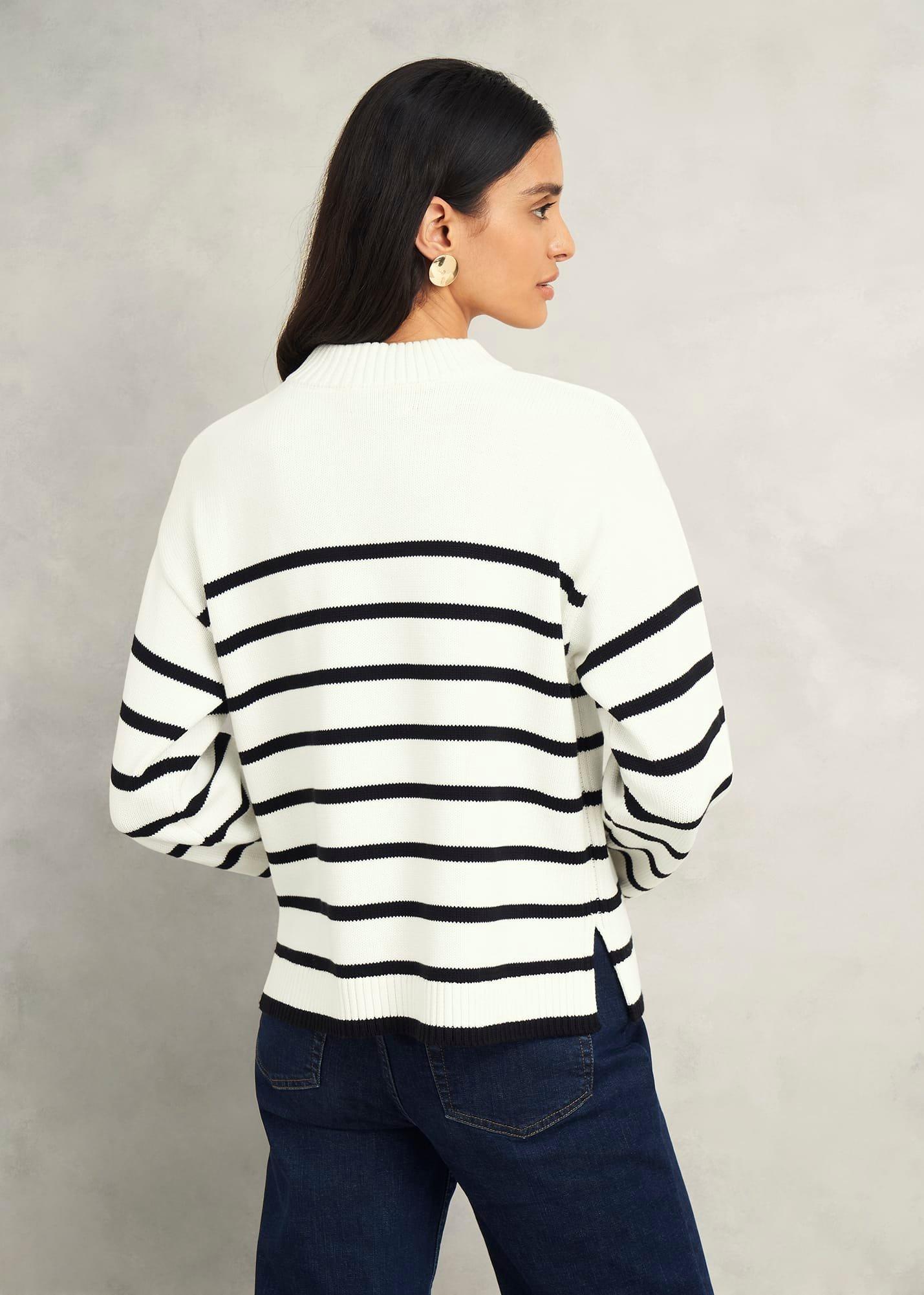 Eastnor Cotton Stripe Jumper, Ivory Black, hi-res