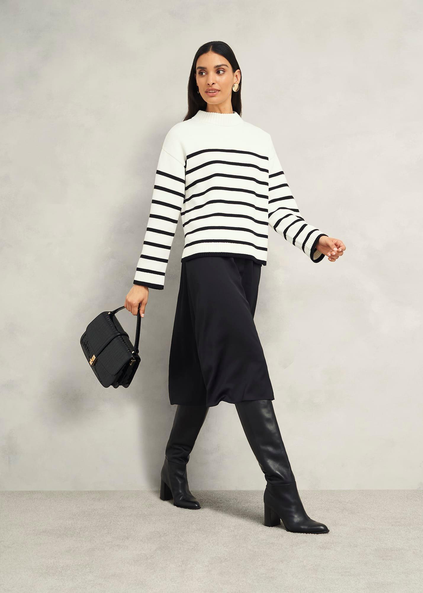 Eastnor Cotton Stripe Jumper, Ivory Black, hi-res