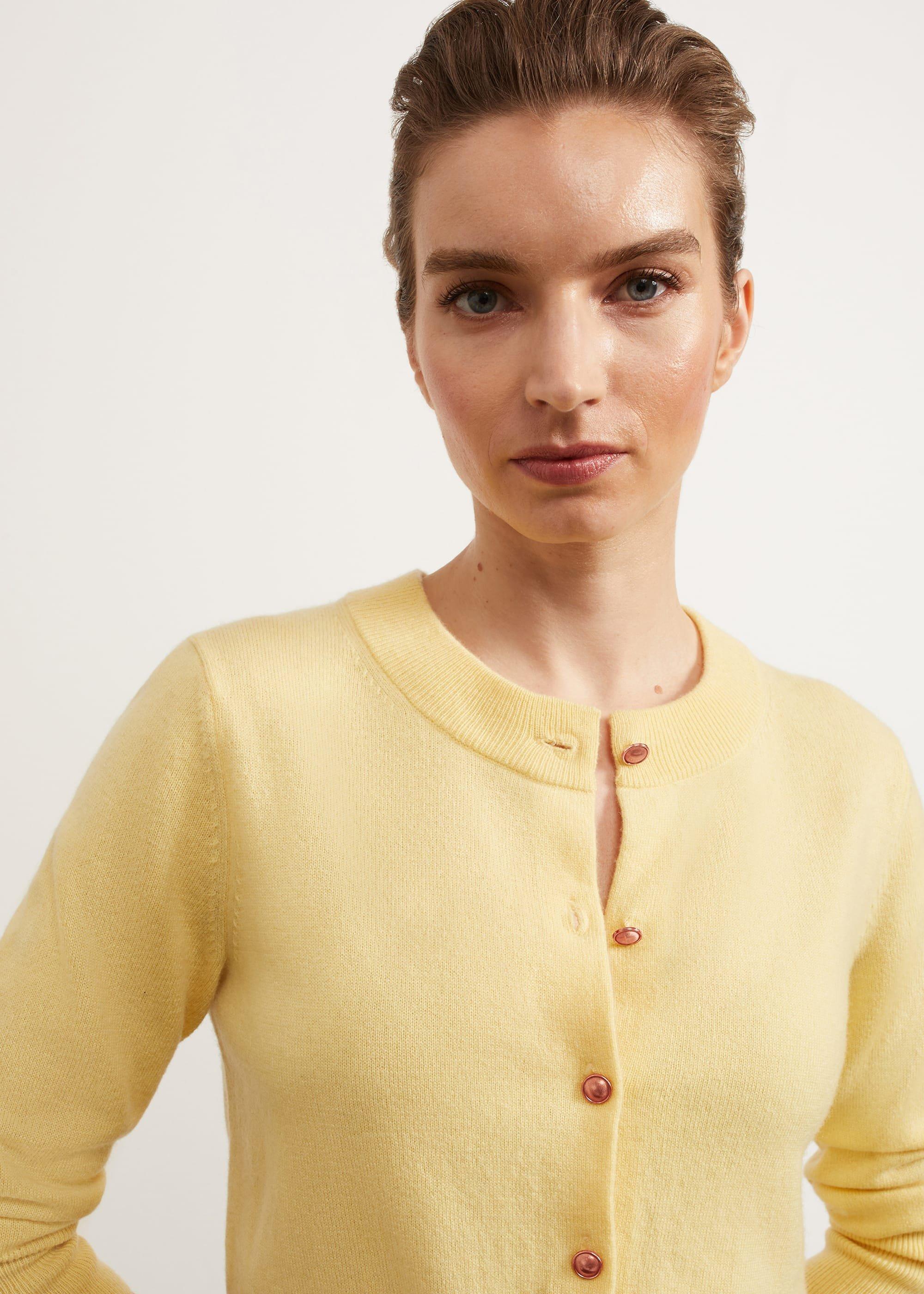 Tresco Wool Cashmere Cardigan, Lemon, hi-res