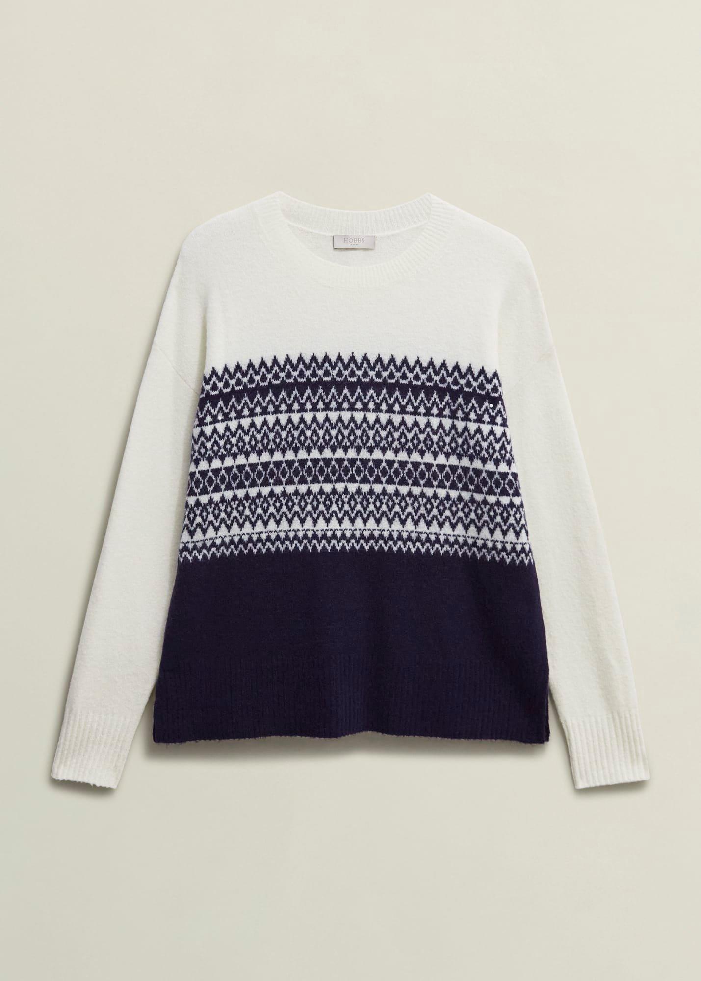 Lorrie Fairisle Jumper With Alpaca, Ivory Navy, hi-res