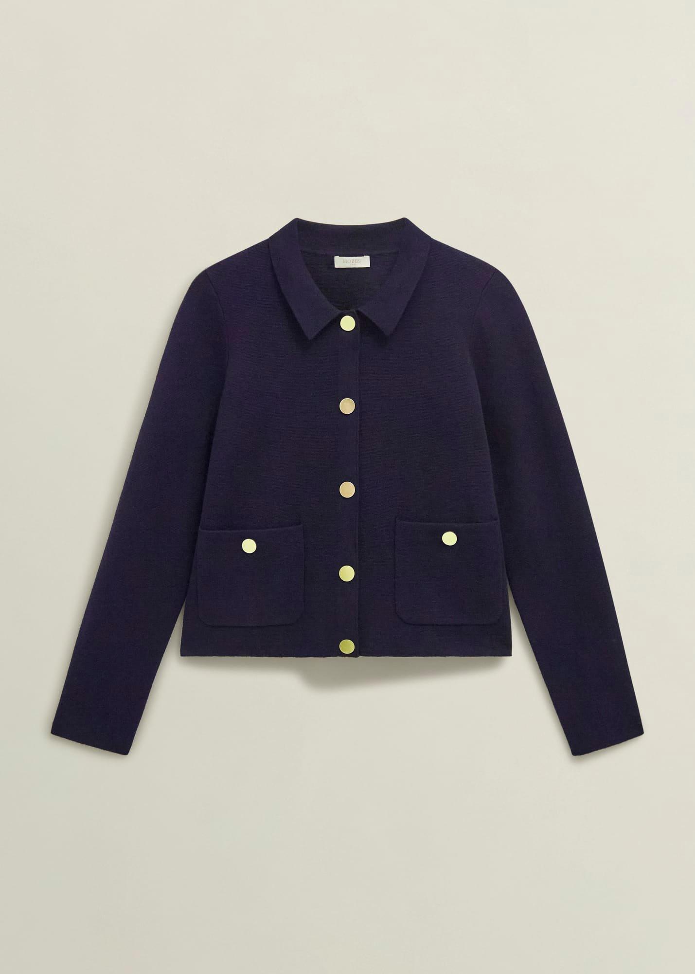 Daisy Cotton Wool Knitted Jacket, Hobbs Navy, hi-res