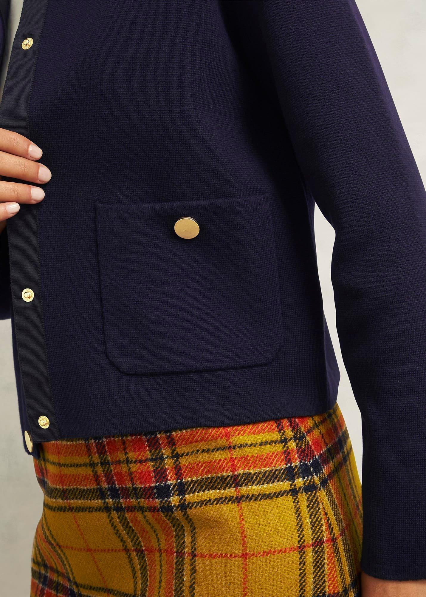 Daisy Cotton Wool Knitted Jacket, Hobbs Navy, hi-res