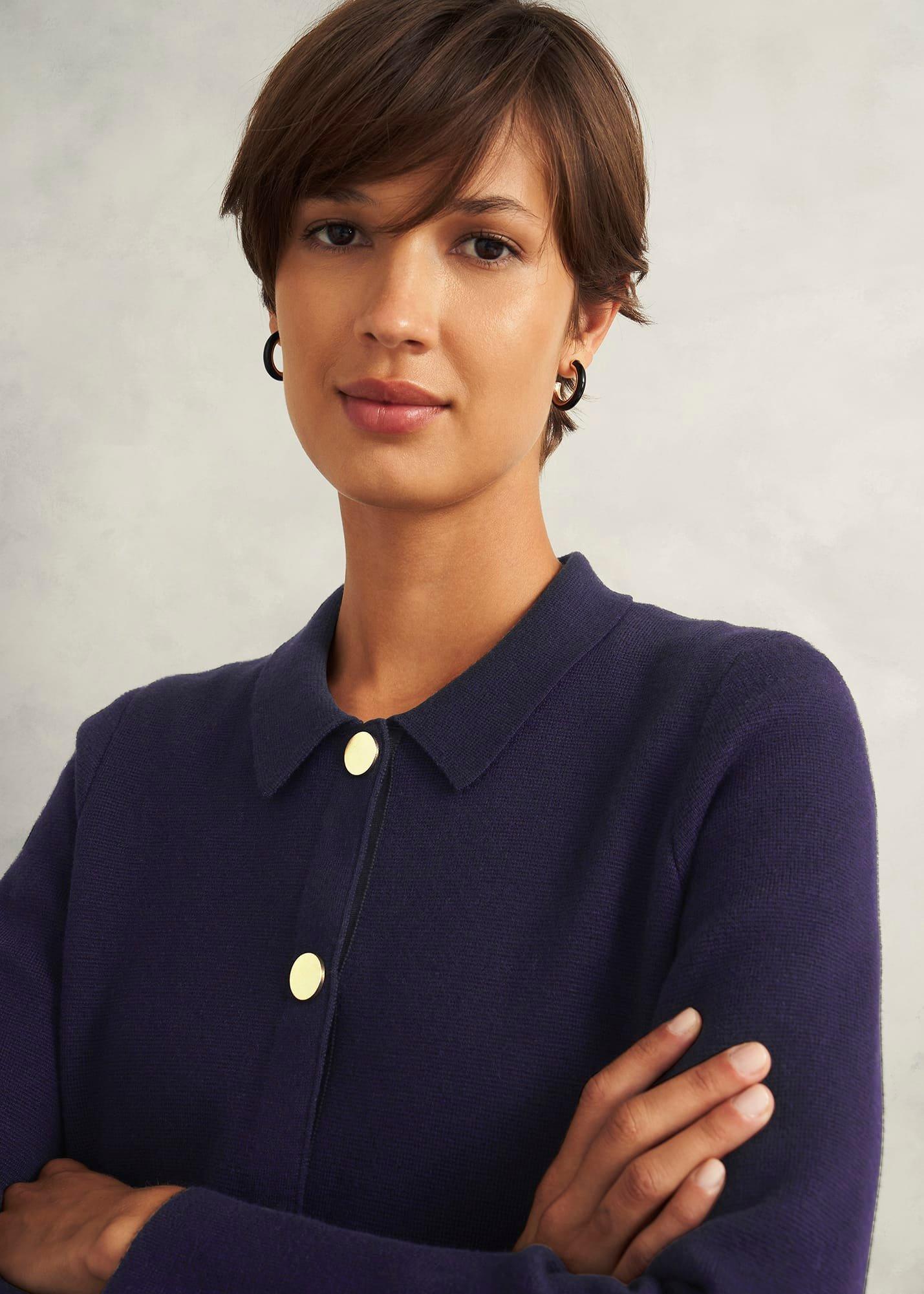 Daisy Cotton Wool Knitted Jacket, Hobbs Navy, hi-res