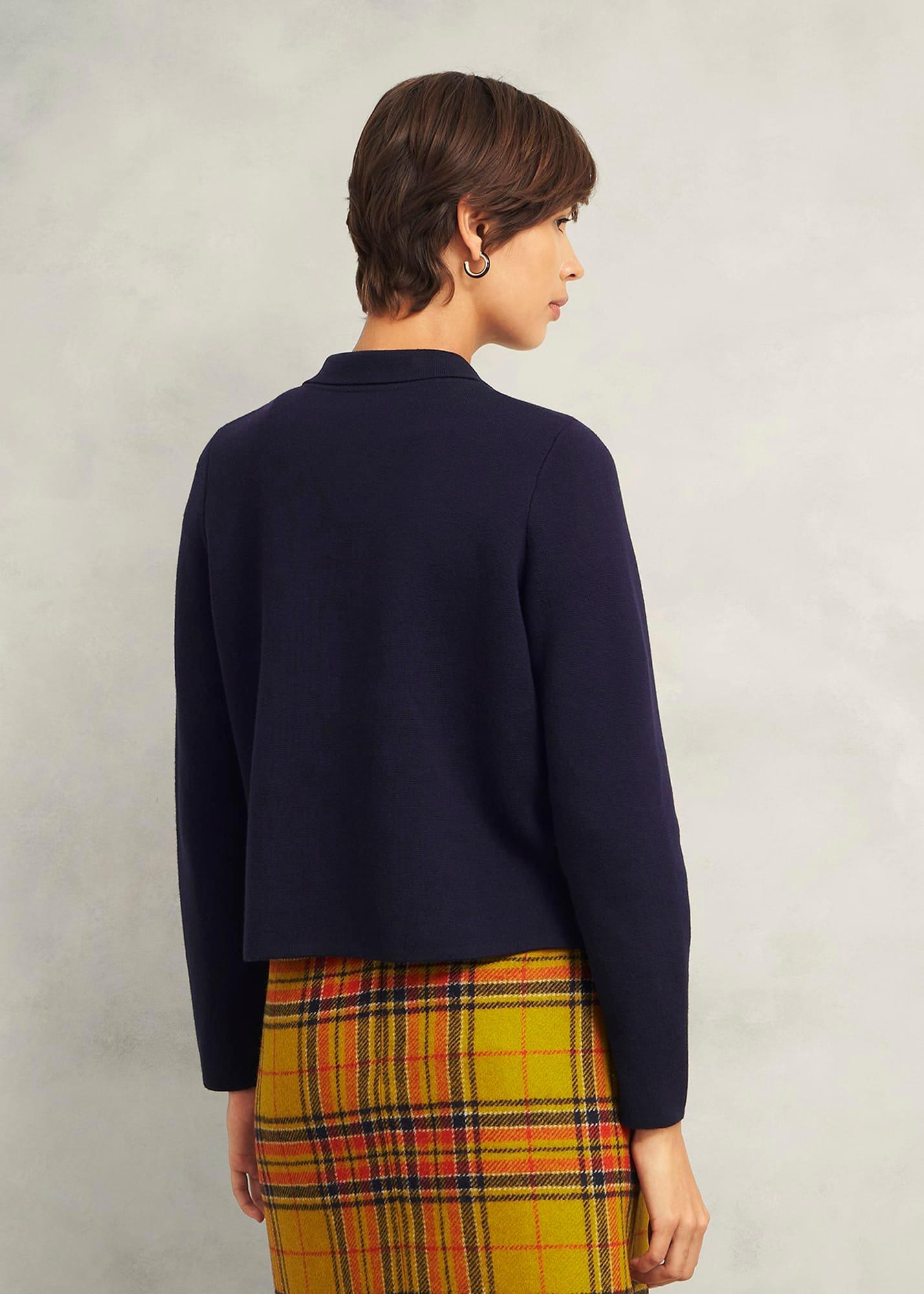 Daisy Cotton Wool Knitted Jacket, Hobbs Navy, hi-res