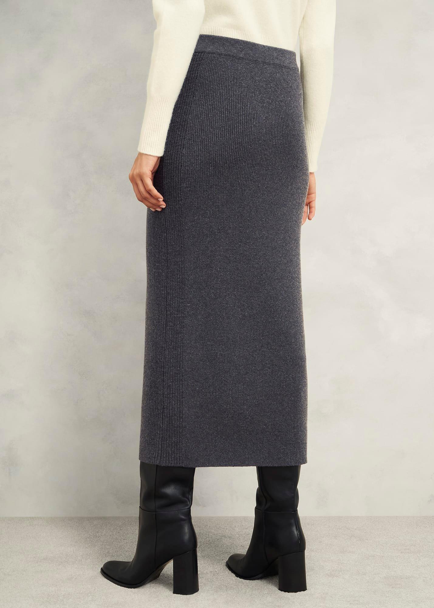 Gaskell Co-Ord Wool Cotton Skirt, Dark Grey Marl, hi-res