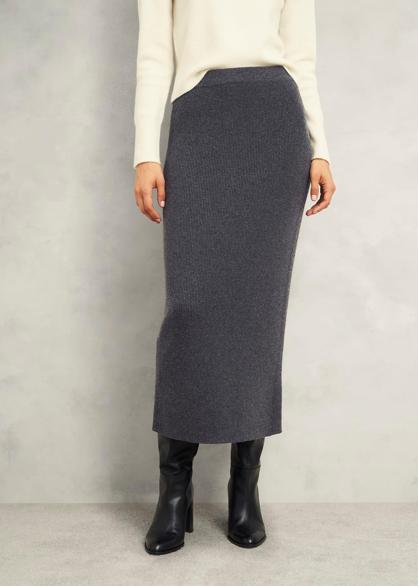 Gaskell Co-Ord Wool Cotton Skirt, Dark Grey Marl, hi-res