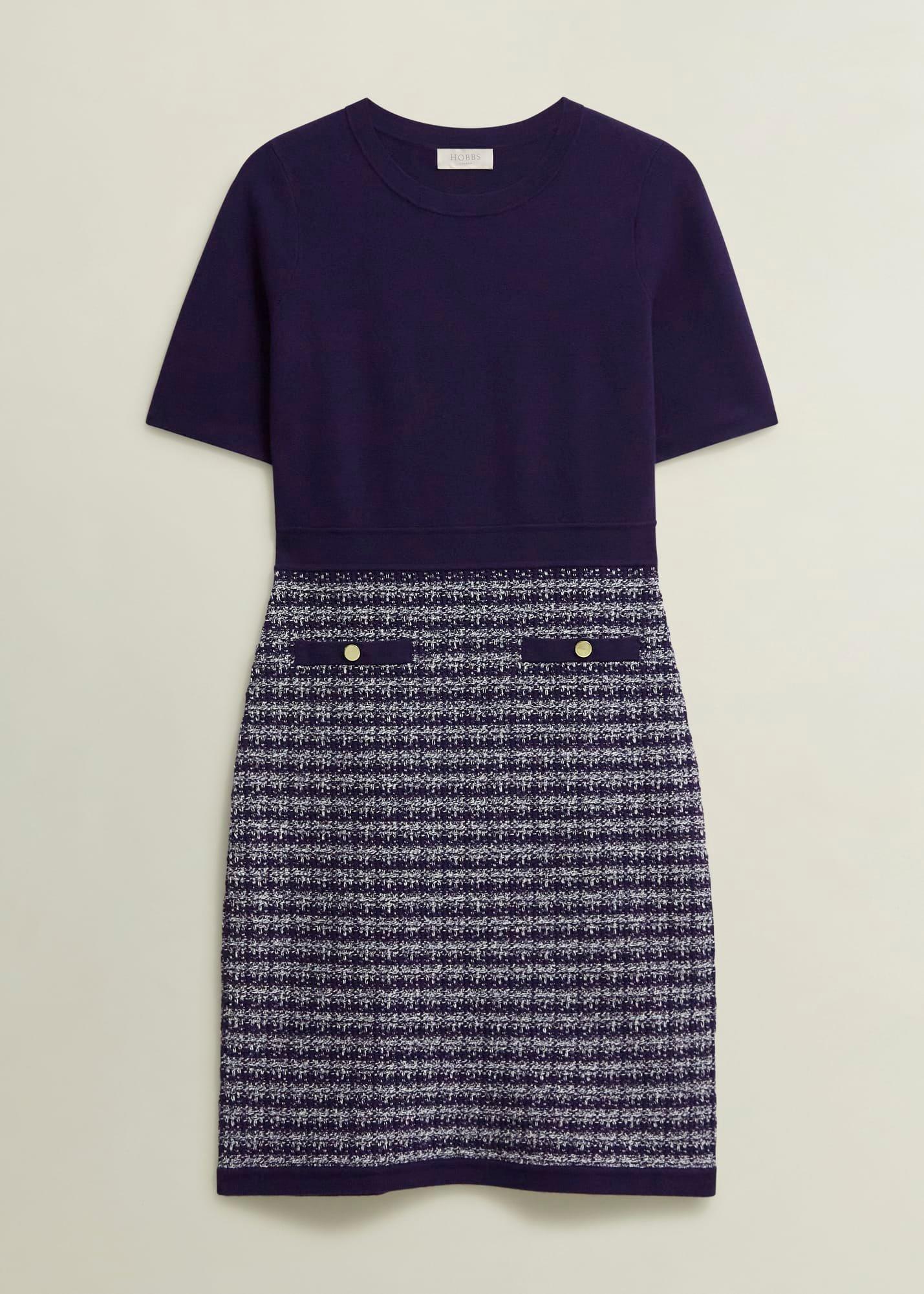 Audra Knitted Dress, Midnight Ivory, hi-res