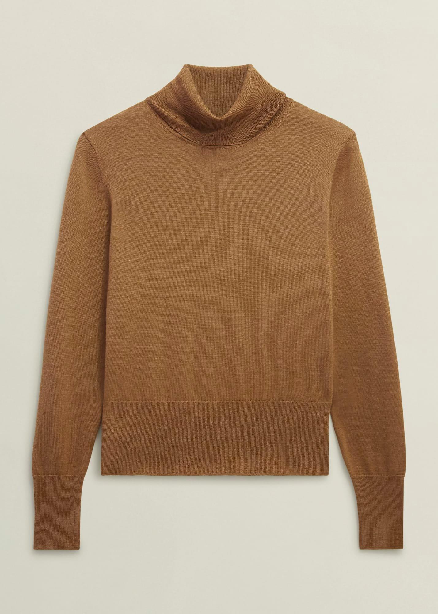 Clarendon Wool Silk Roll Neck Jumper, Classic Vicuna, hi-res