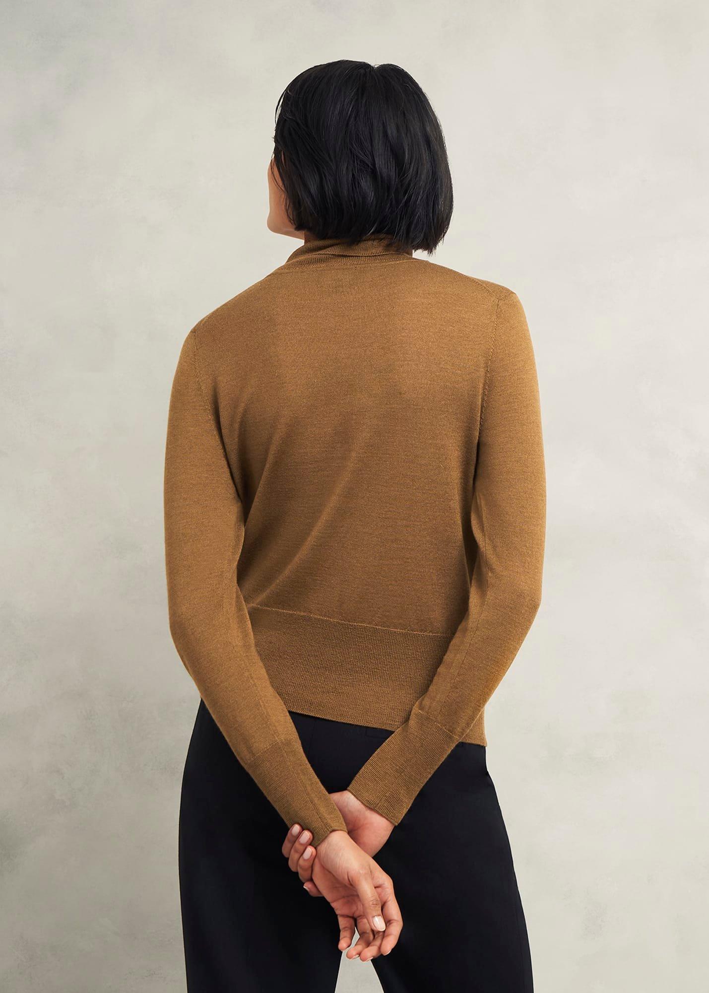 Clarendon Wool Silk Roll Neck Jumper, Classic Vicuna, hi-res