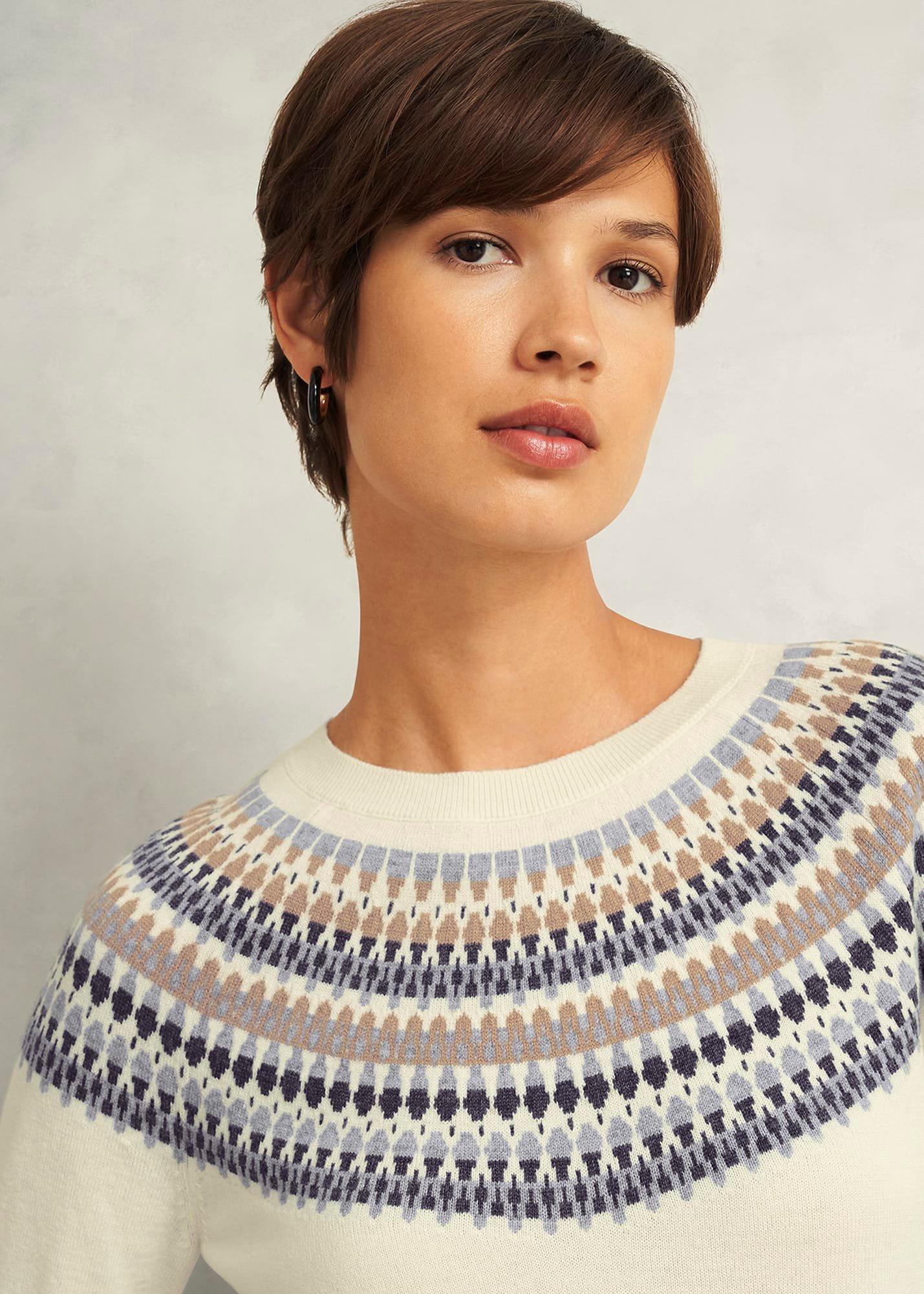Greta Fairisle Jumper With Cashmere, Ivory Multi, hi-res