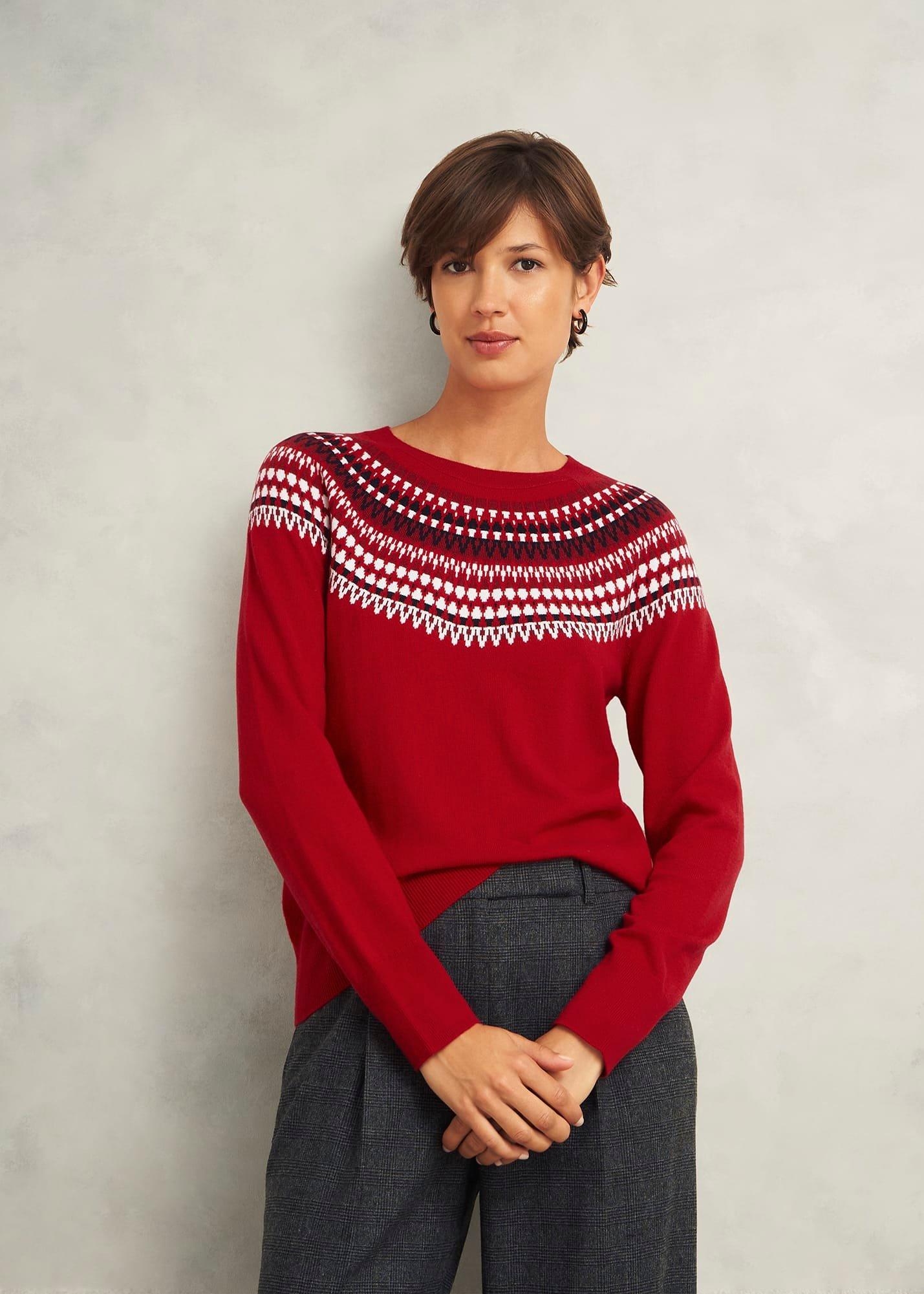 Greta Fairisle Sweater With Cashmere, Red Multi, hi-res