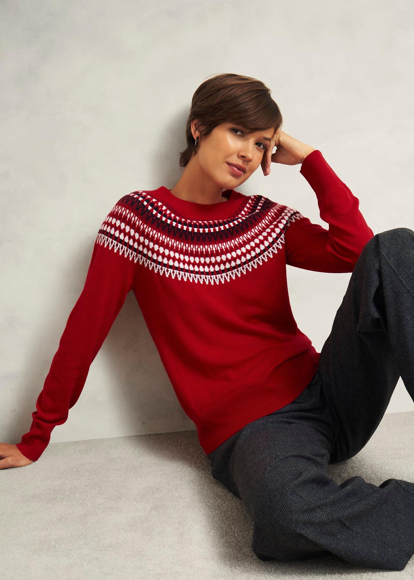 Greta Fairisle Sweater With Cashmere, Red Multi, hi-res