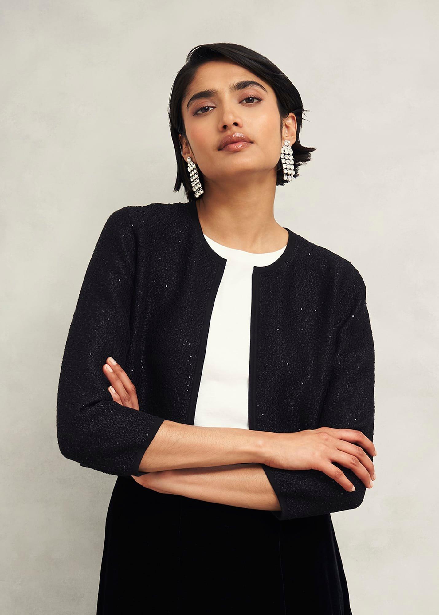 Elin Sequin Cardigan, Black, hi-res