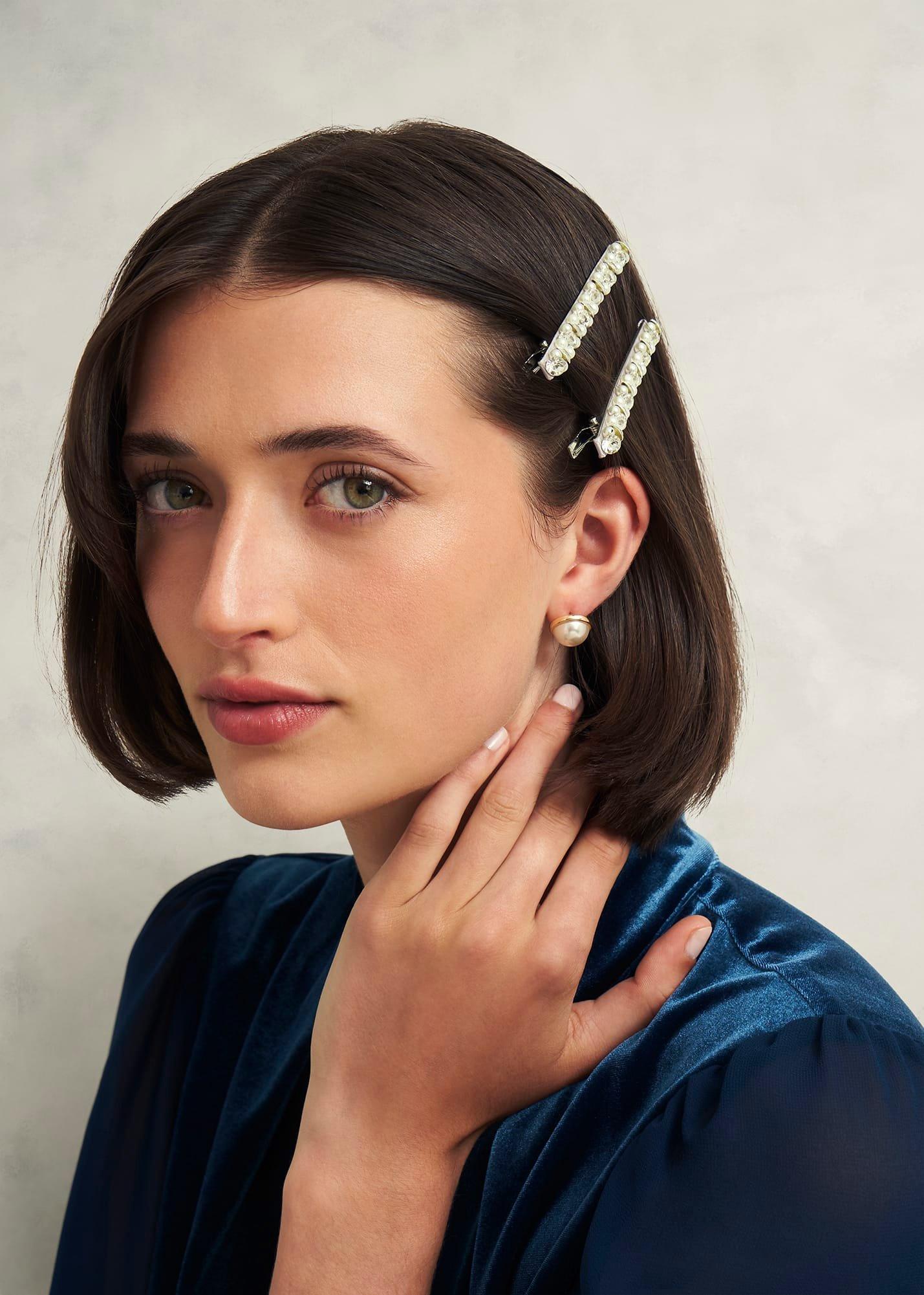 Antonia Jewelled Hair Clips, Smoke, hi-res