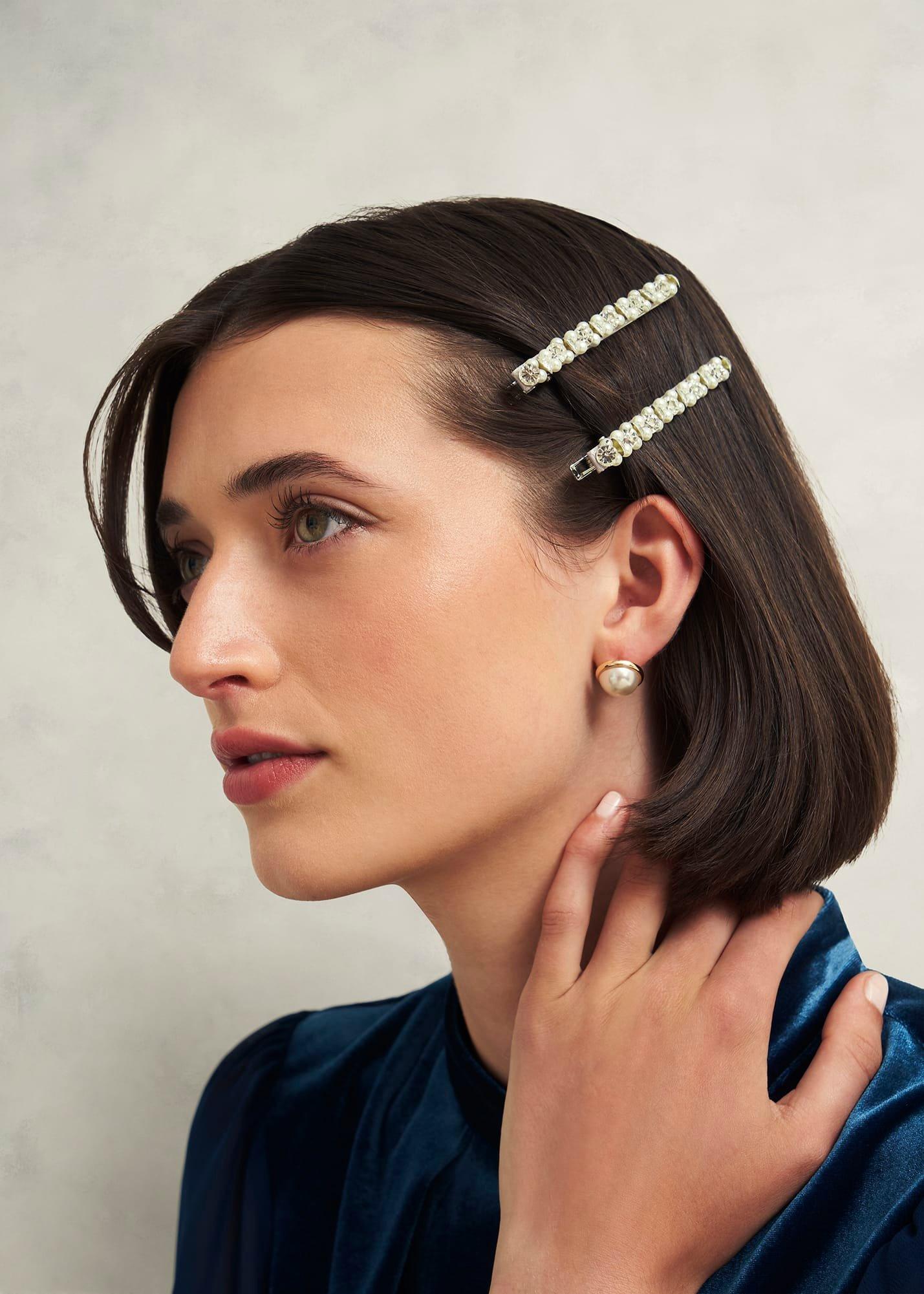 Antonia Jewelled Hair Clips, Smoke, hi-res