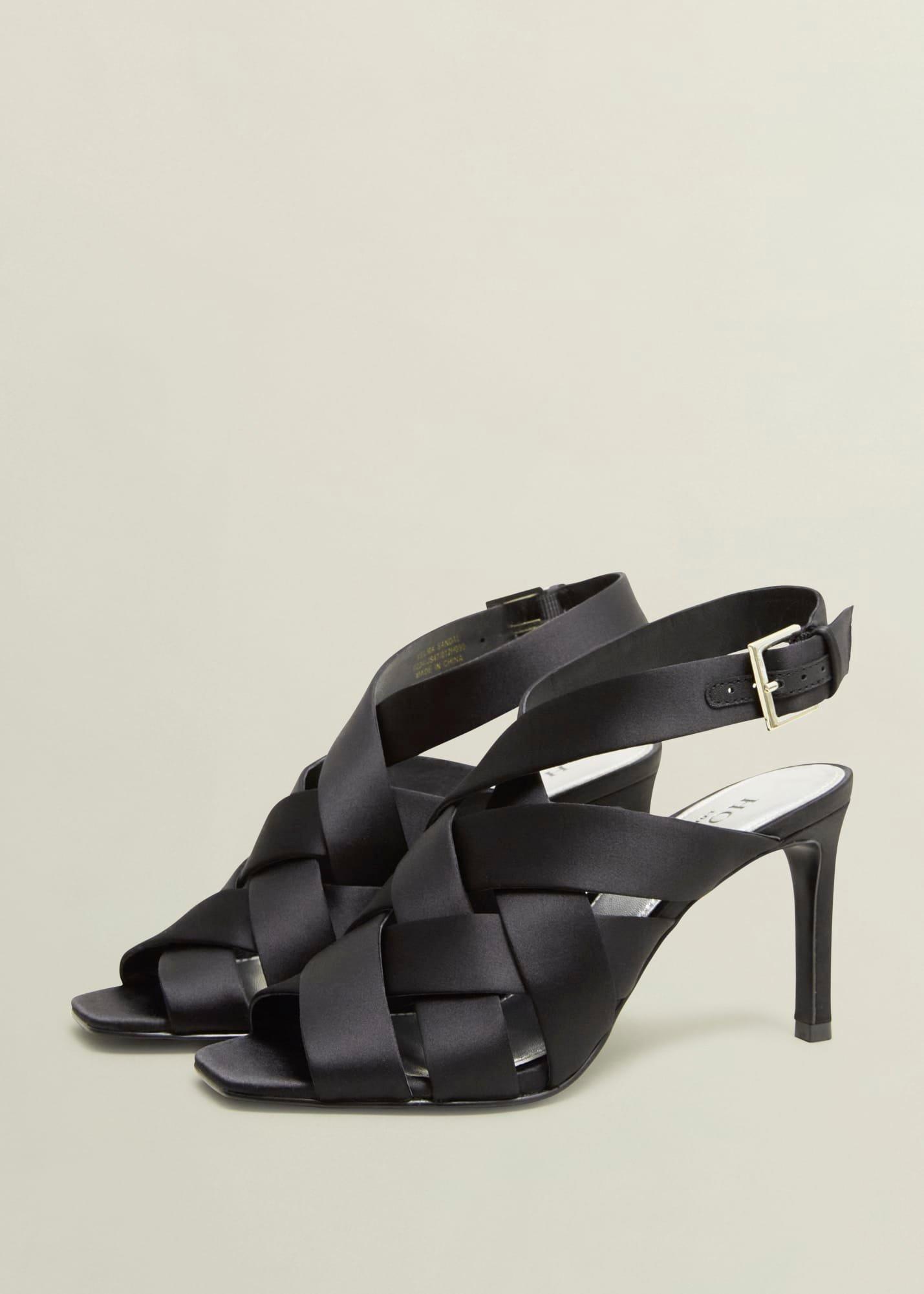 Velma Satin Sandals, Black, hi-res