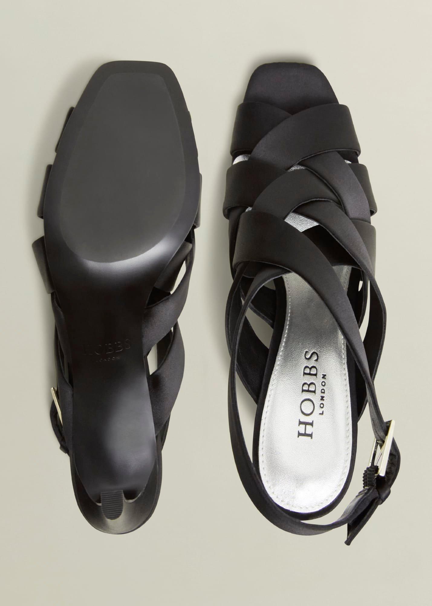 Velma Satin Sandals, Black, hi-res