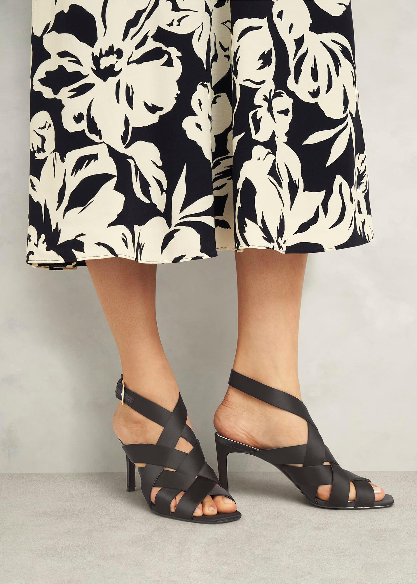 Velma Satin Sandals, Black, hi-res