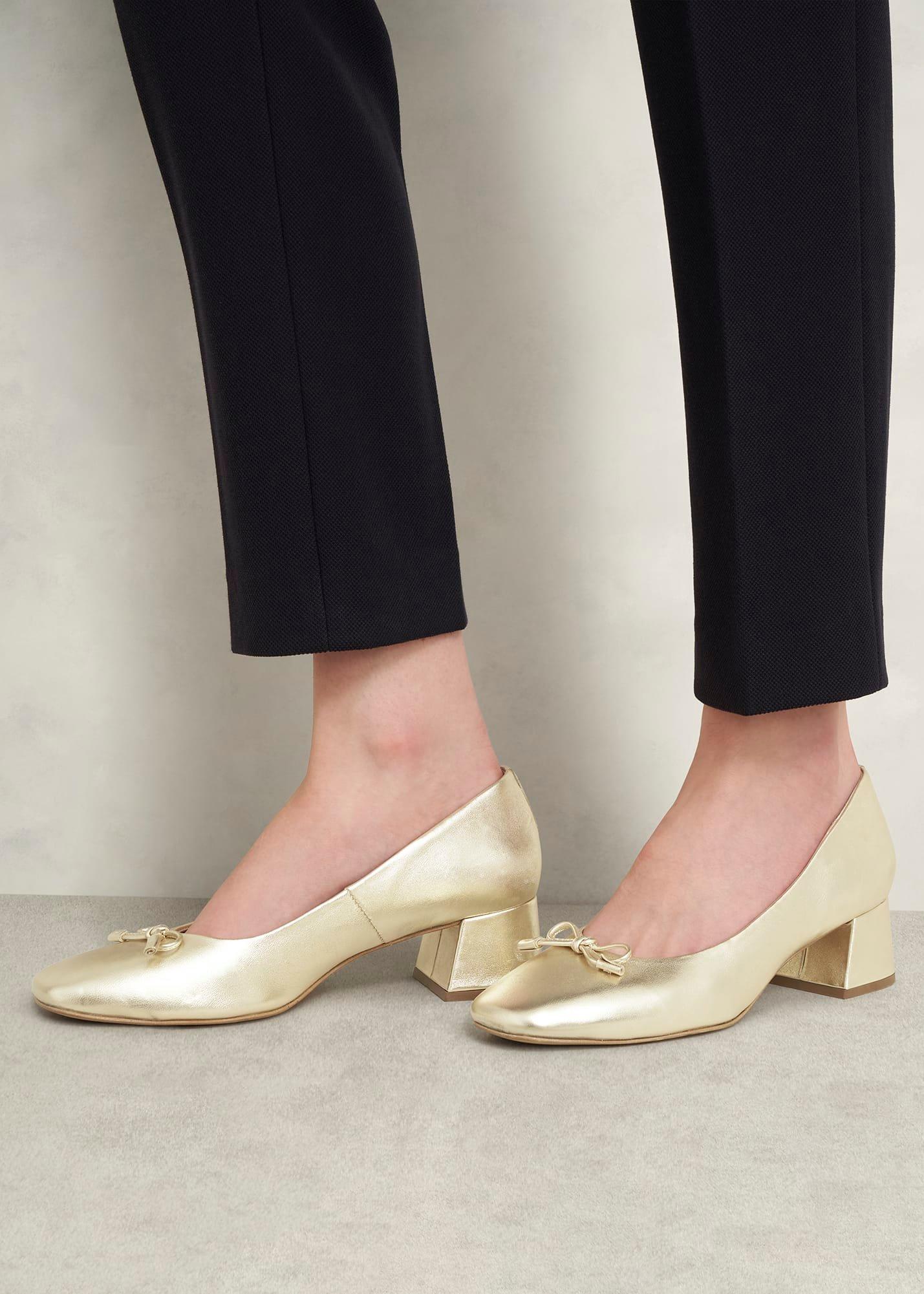 Andie Heeled Leather Ballerinas, Gold, hi-res